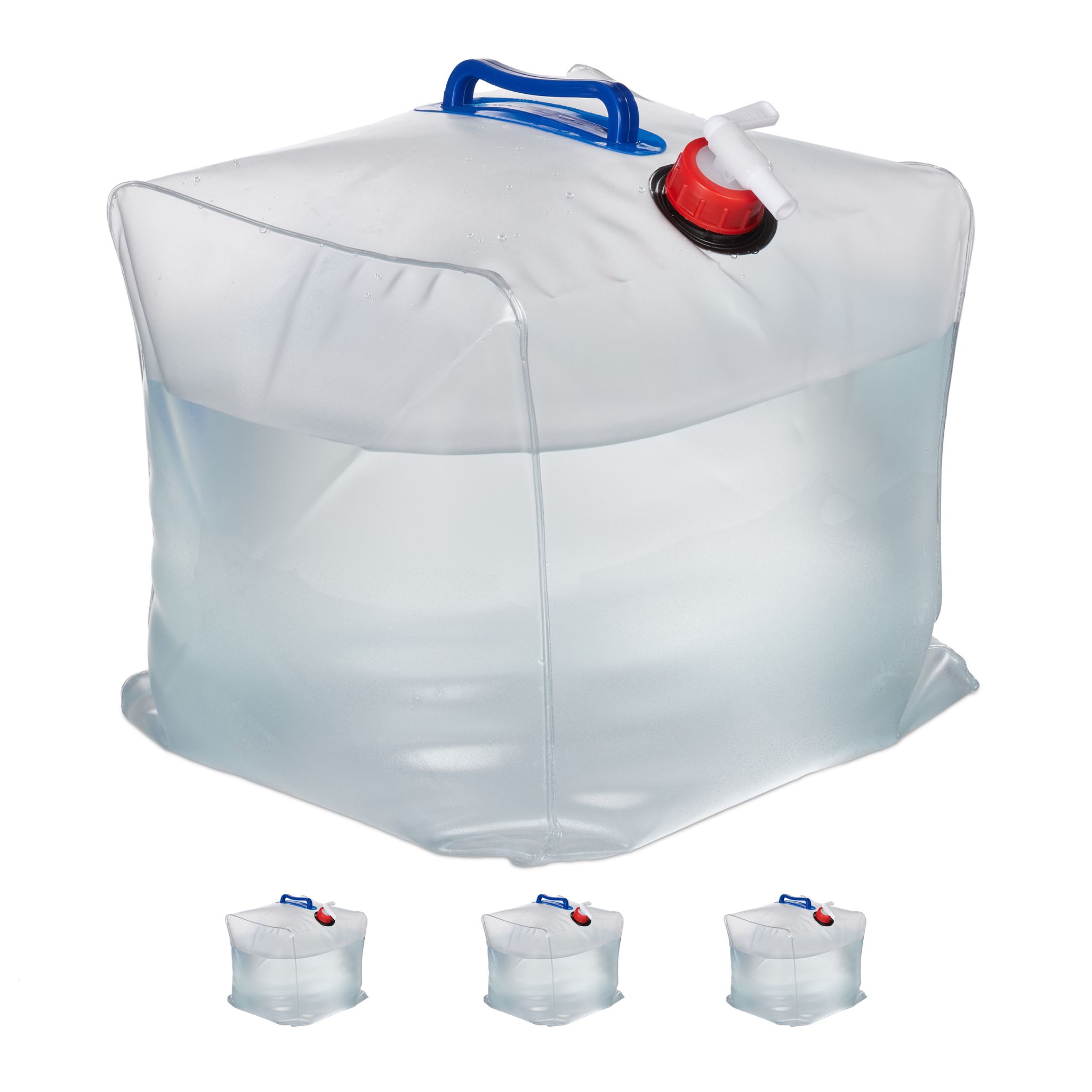 Wasserkanister faltbar 20L 4er-Set Blau-Rot-Transparent