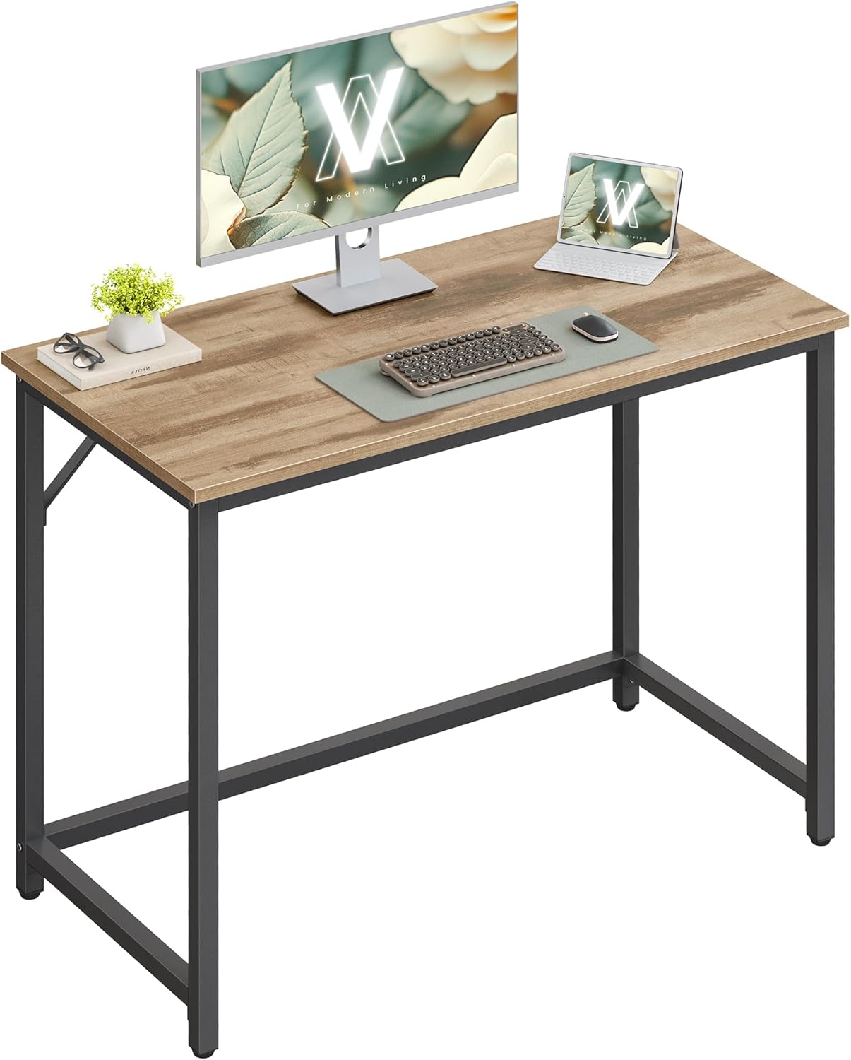 Computertisch Bürotisch 100x50x76cm Kamelbraun Tintenschwarz
