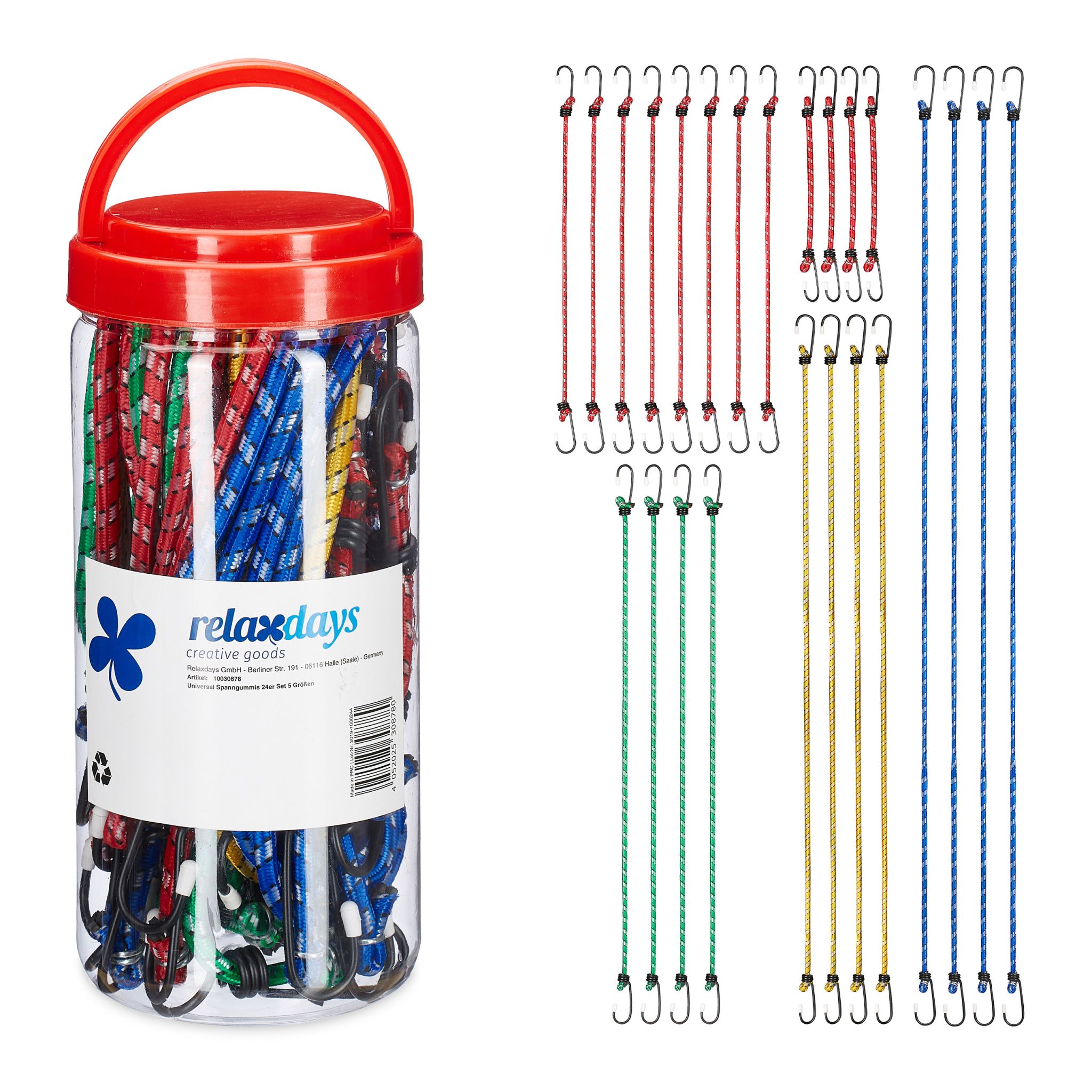 Spanngummi 24er-Set 5 Grössen Blau-Dunkelgrün-Rot
