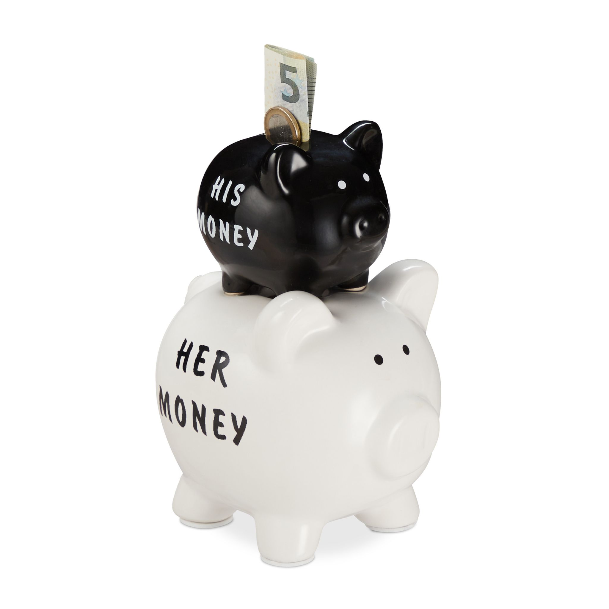 Sparschwein His Money & Her Money Weiss-Schwarz