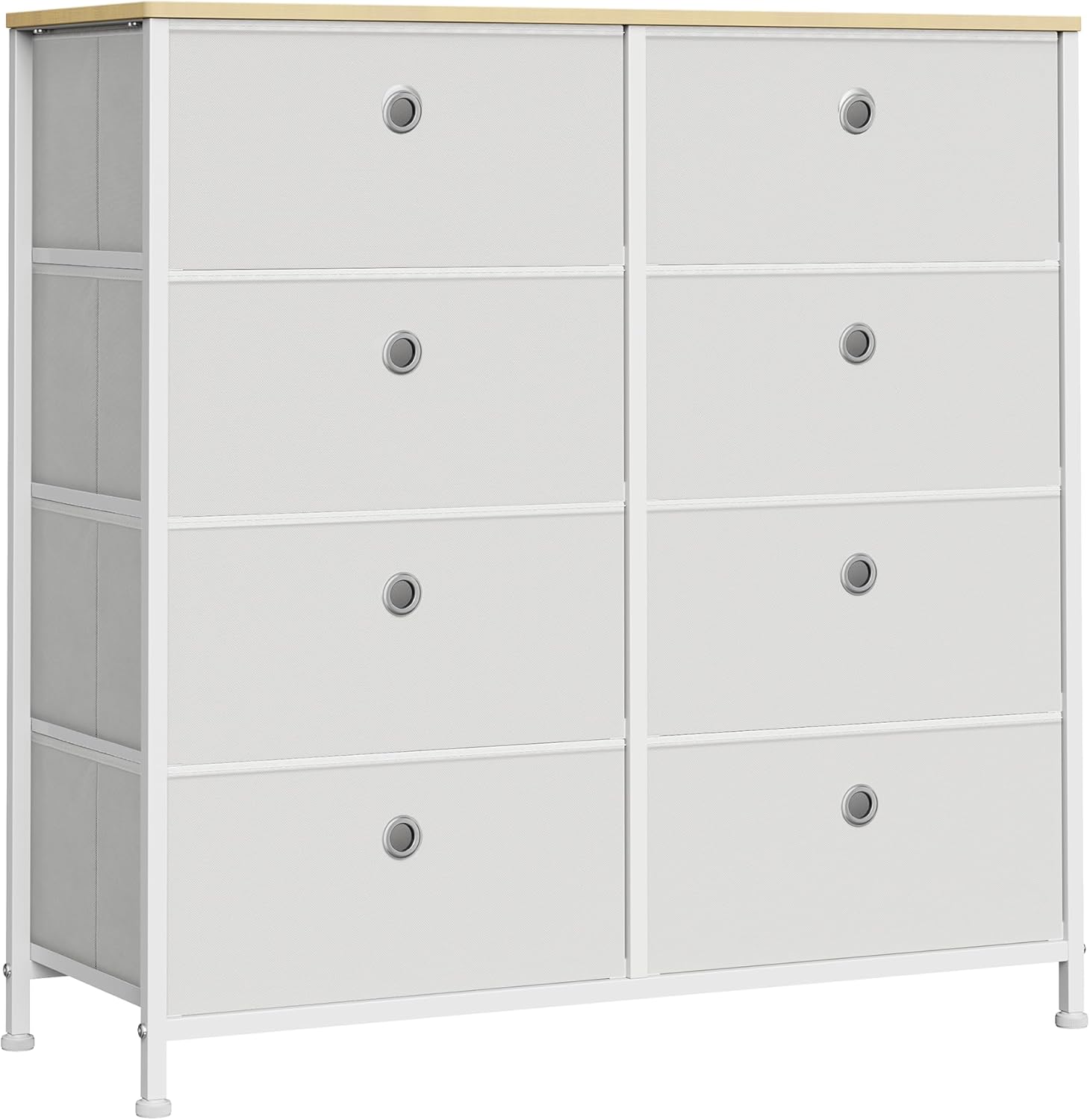 Kommode 8 Schubladen Stoff Creme Eiche