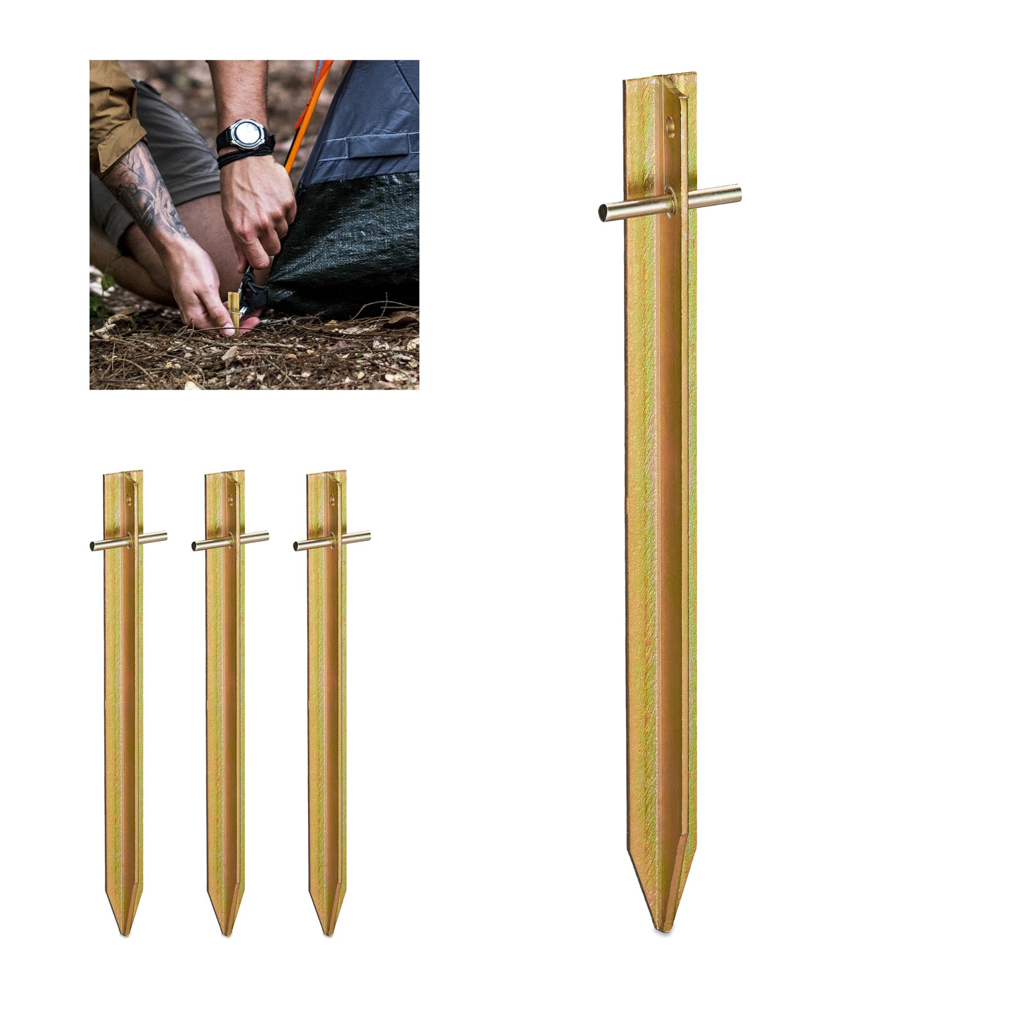 Heringe 4er-Set T-Stahl Gold