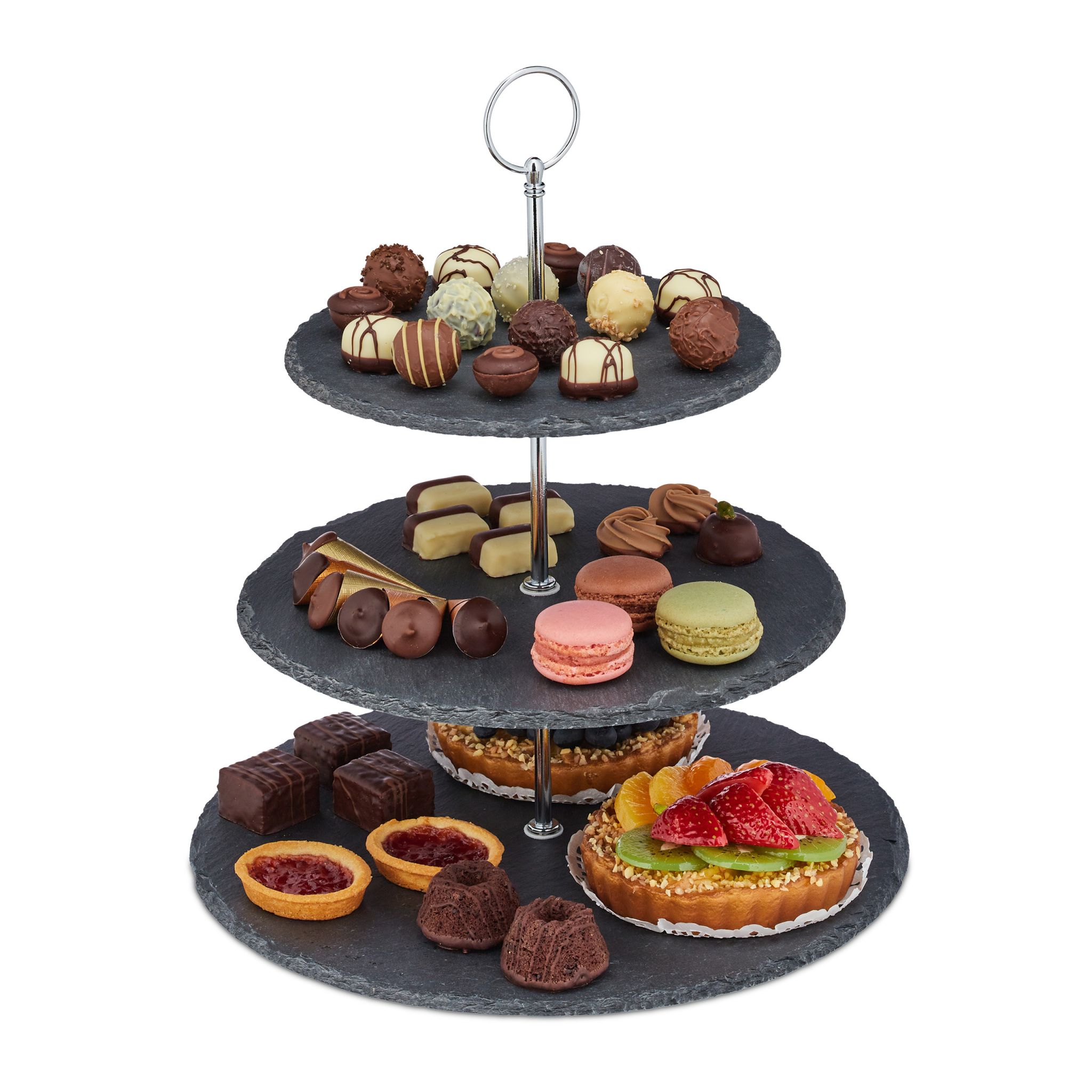 Etagere Schiefer 3 Etagen Anthrazit-Silber