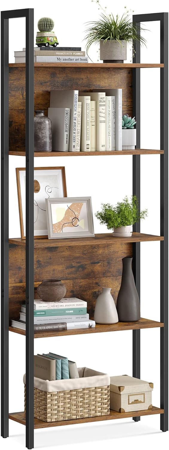 Bücherregal Industrie-Design mit Stahlgestell Vintagebraun