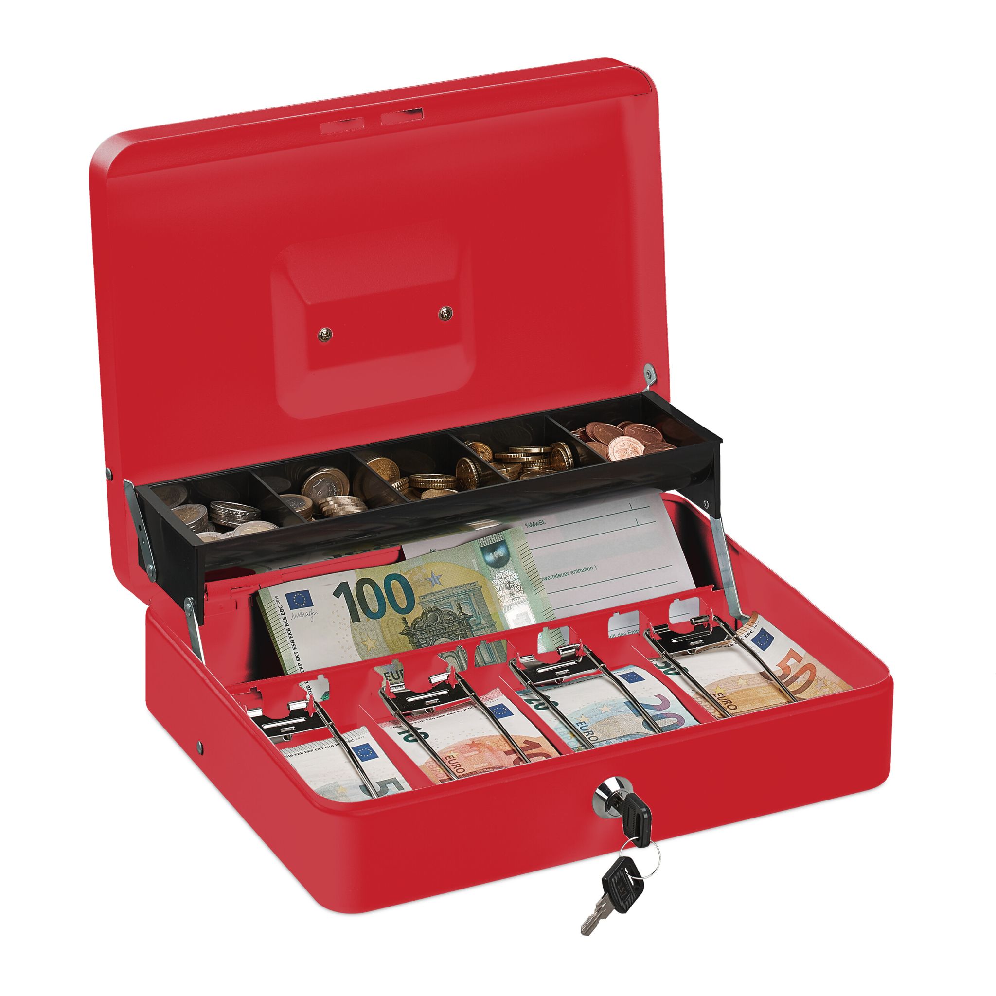 Abschliessbare Geldkassette Rot-Silber