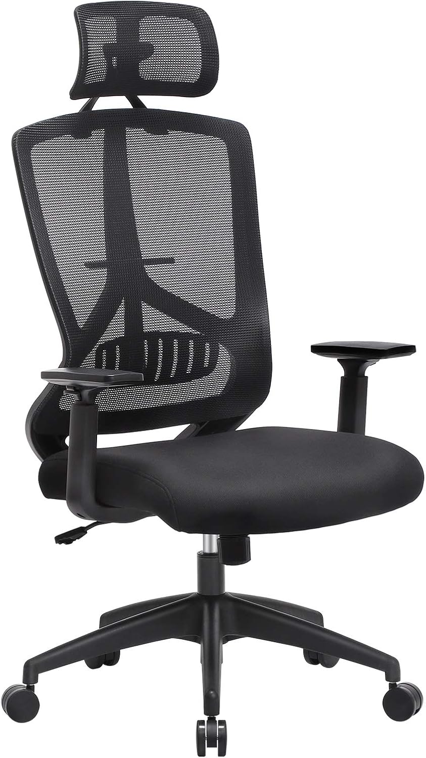 Bürostuhl Ergonomisch Verstellbar Lendenwirbelstütze Kopfstütze Schwarz