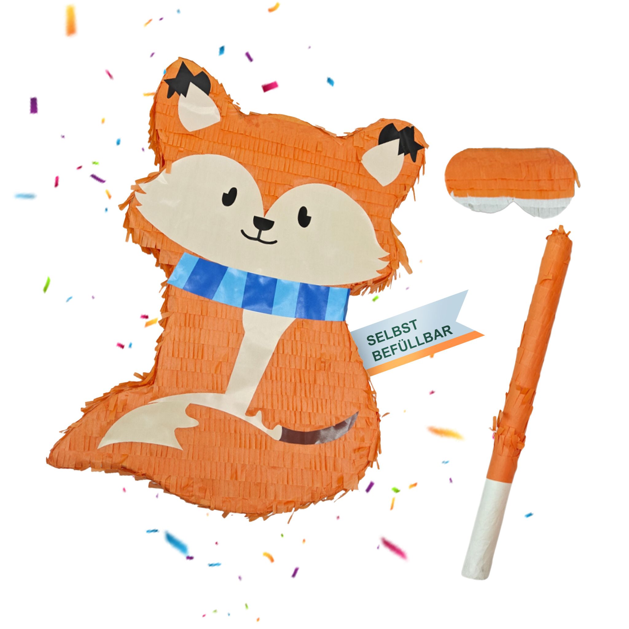 Pinata Fuchs mit Stab und Maske Orange