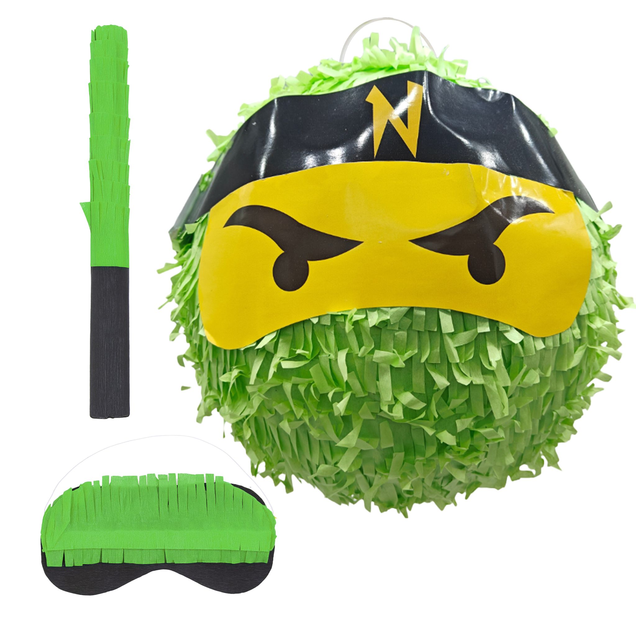Pinata Ninja mit Stab & Maske Gelb-Grün-Schwarz