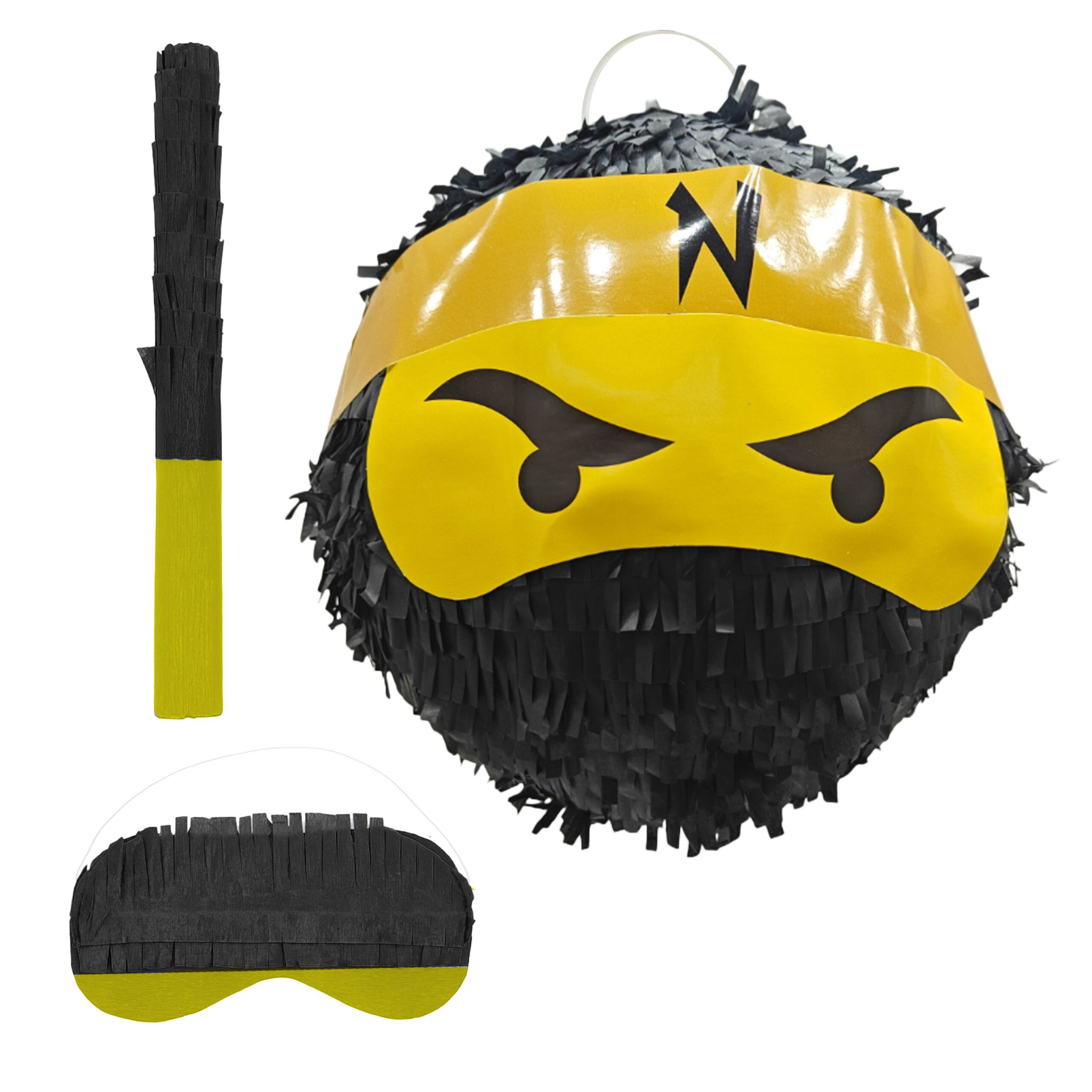 Pinata Ninja mit Stab & Maske Gelb-Schwarz