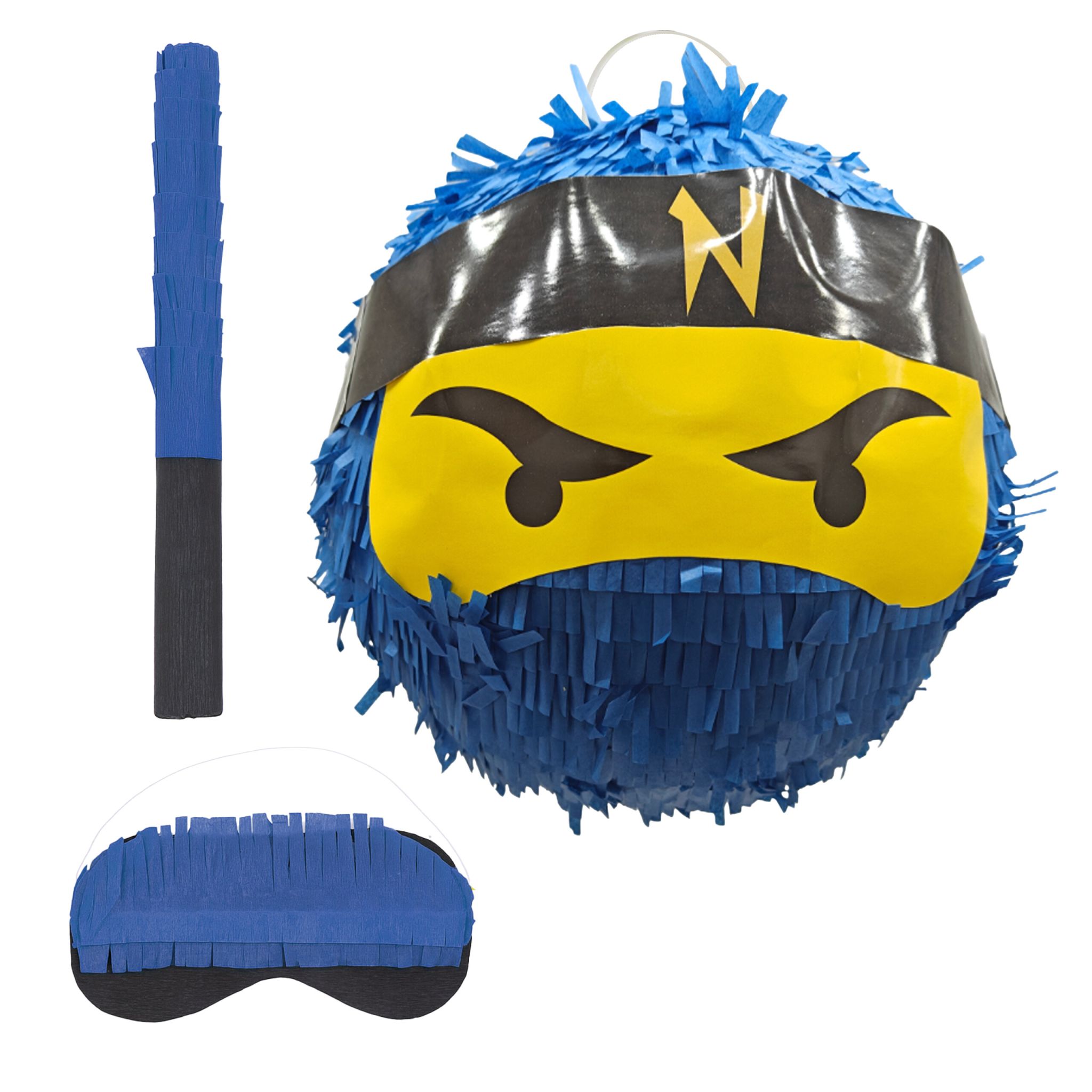 Pinata Ninja mit Stab & Maske Blau-Gelb-Schwarz