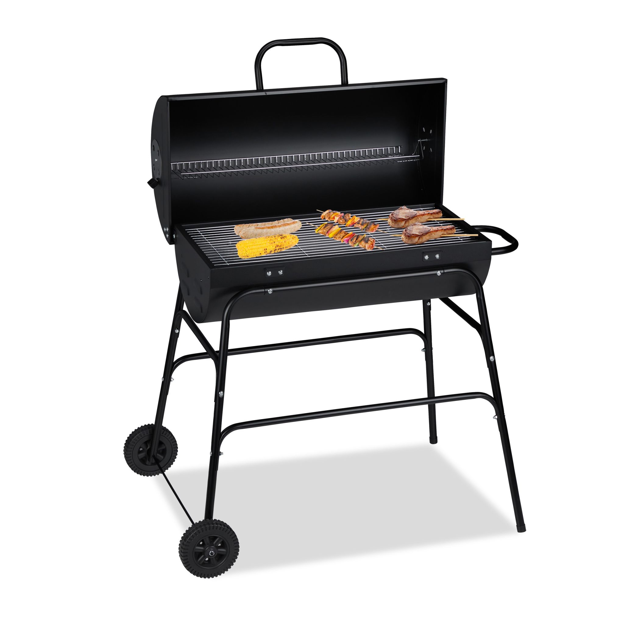Holzkohlegrill mit Deckel Schwarz-Silber