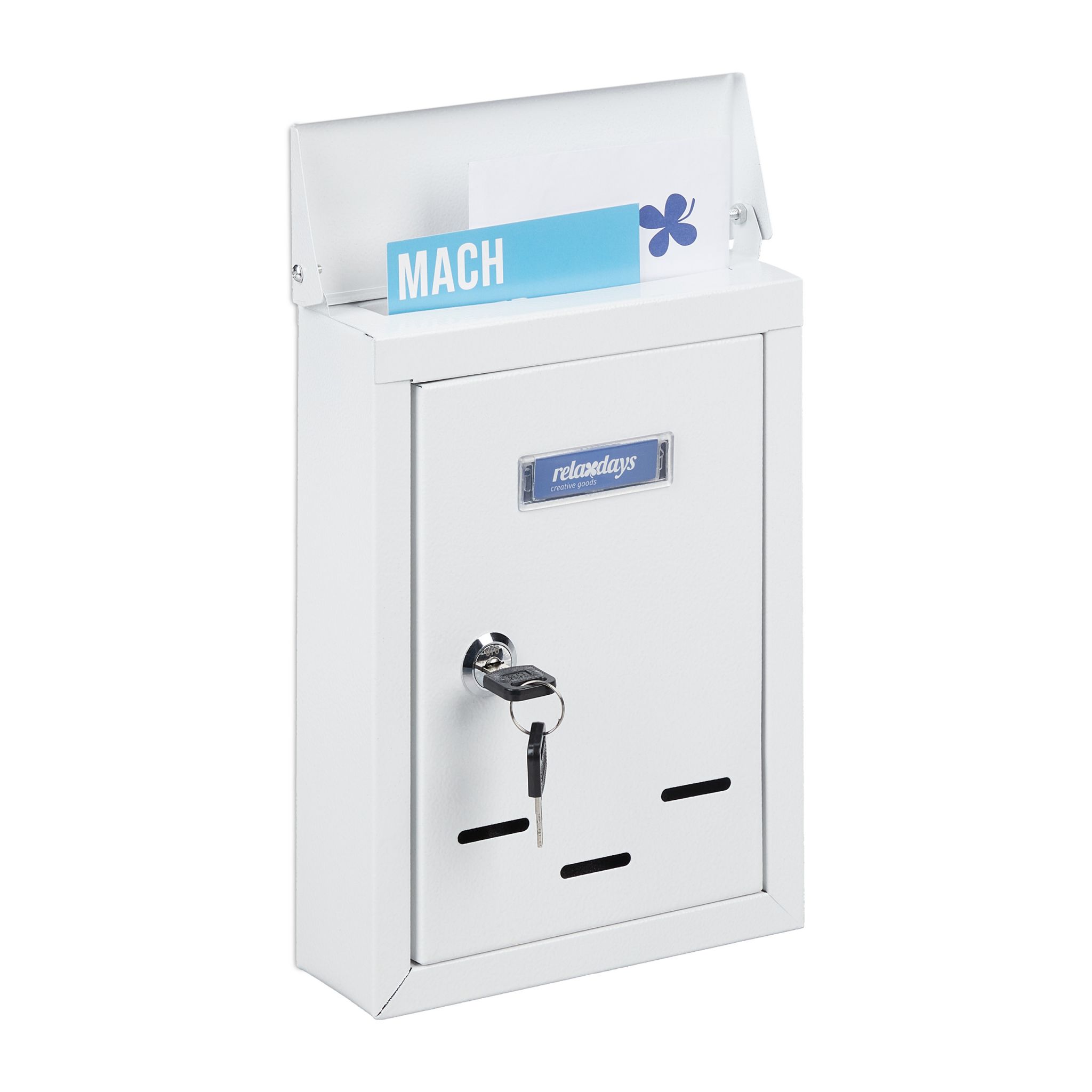 Briefkasten mit Namensschild Weiss