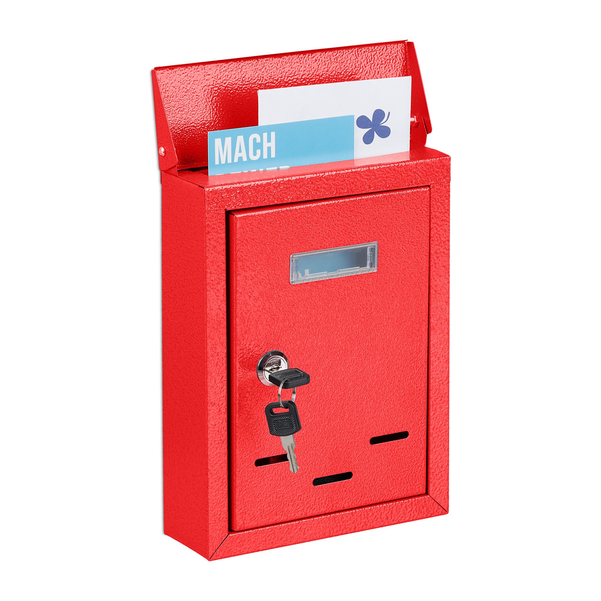 Briefkasten mit Namensschild Rot