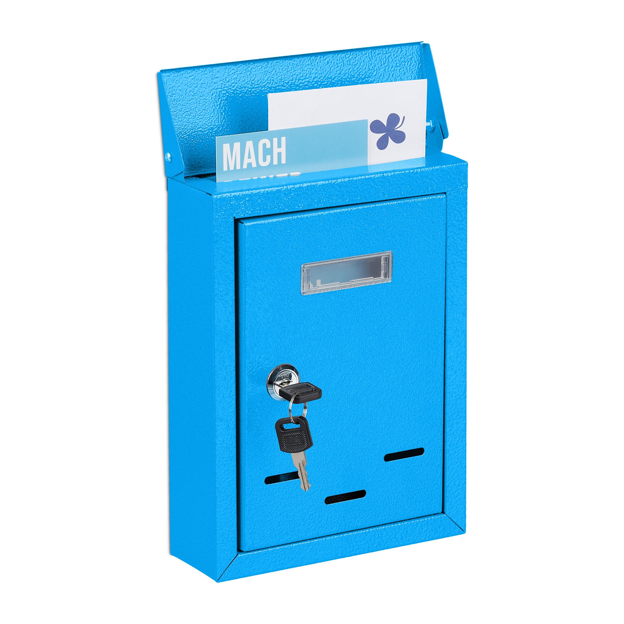 Briefkasten mit Namensschild Blau