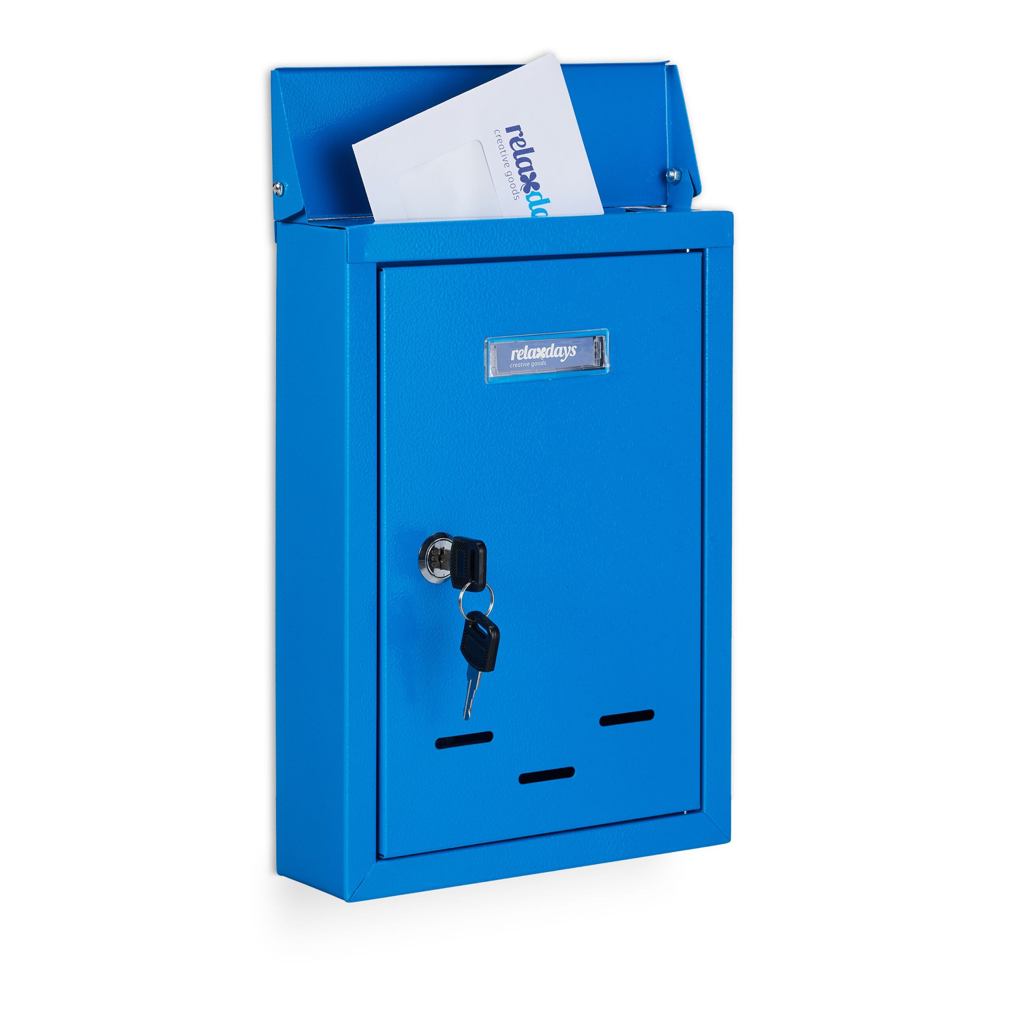 Briefkasten mit Namensschild Blau