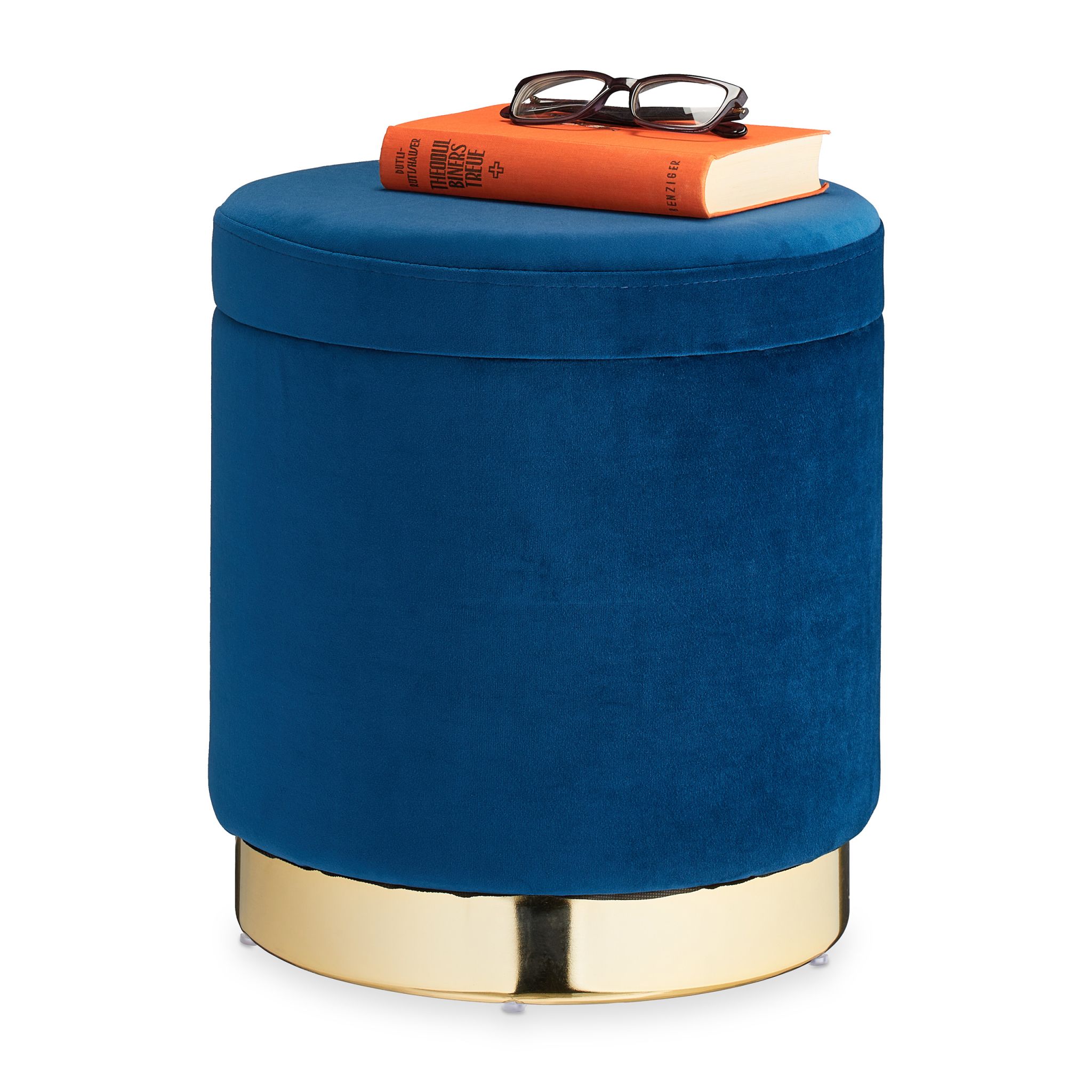 Samthocker mit Stauraum blau Dunkelblau-Gold