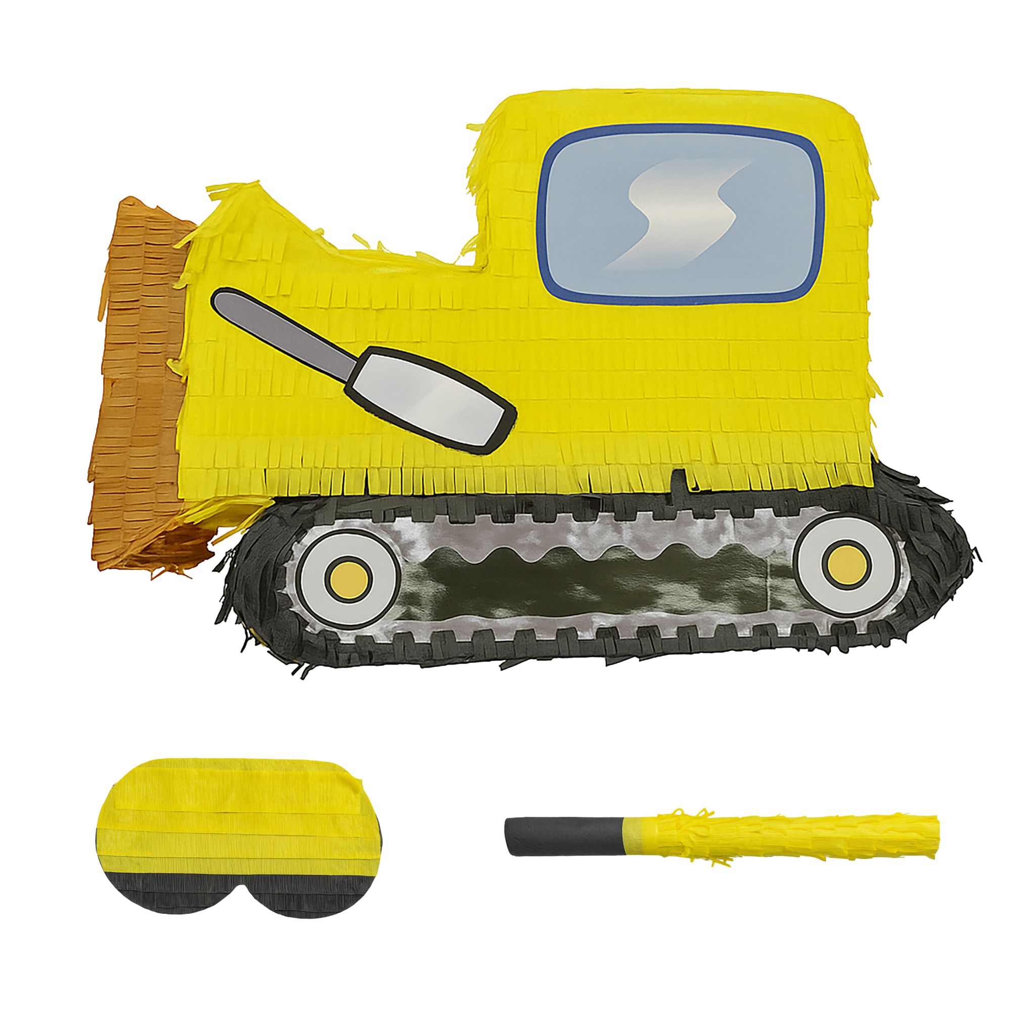 Pinata Baustelle mit Stab & Maske Gelb-Orange-Schwarz
