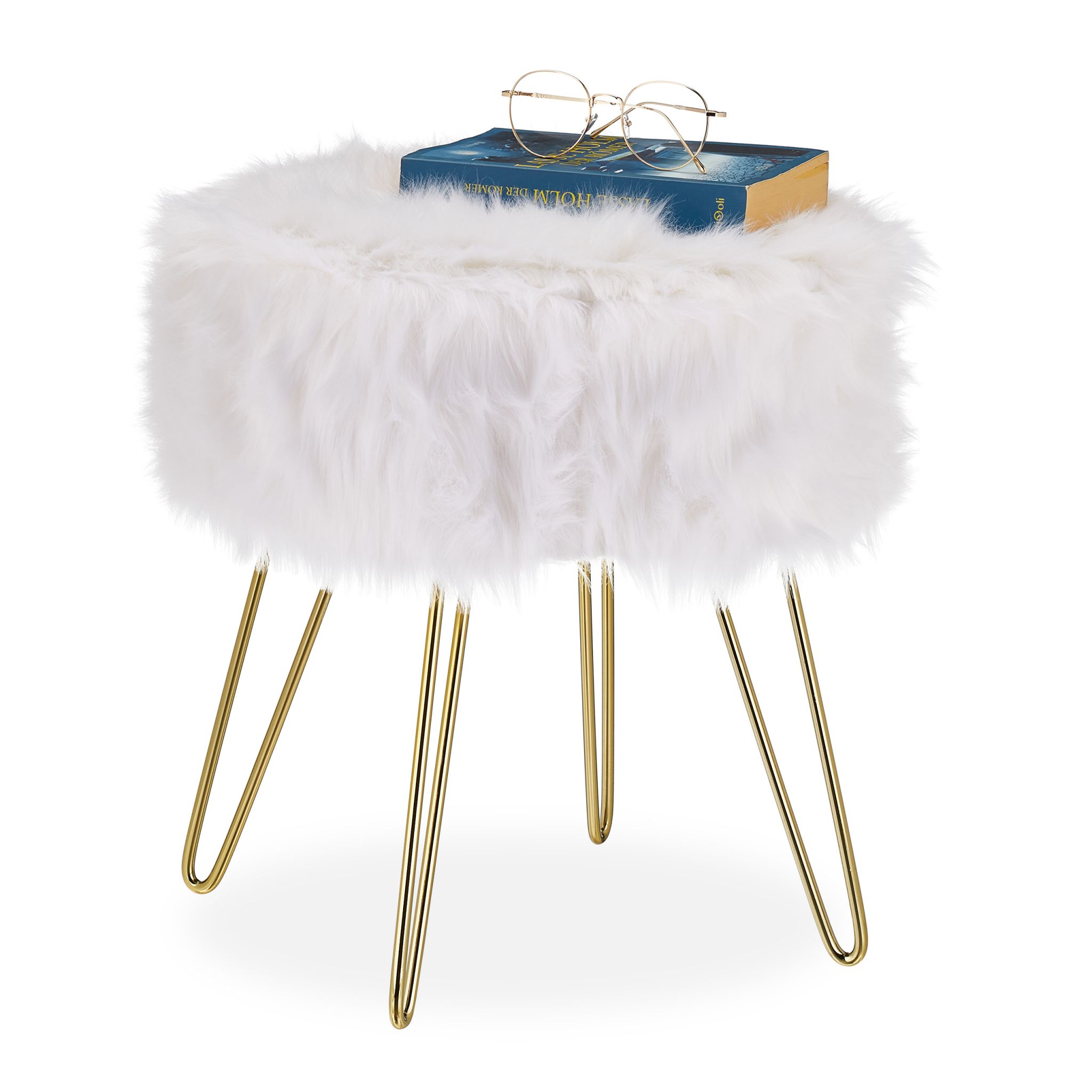 Fellhocker Kunstfell Weiss-Gold Weiss-Gold