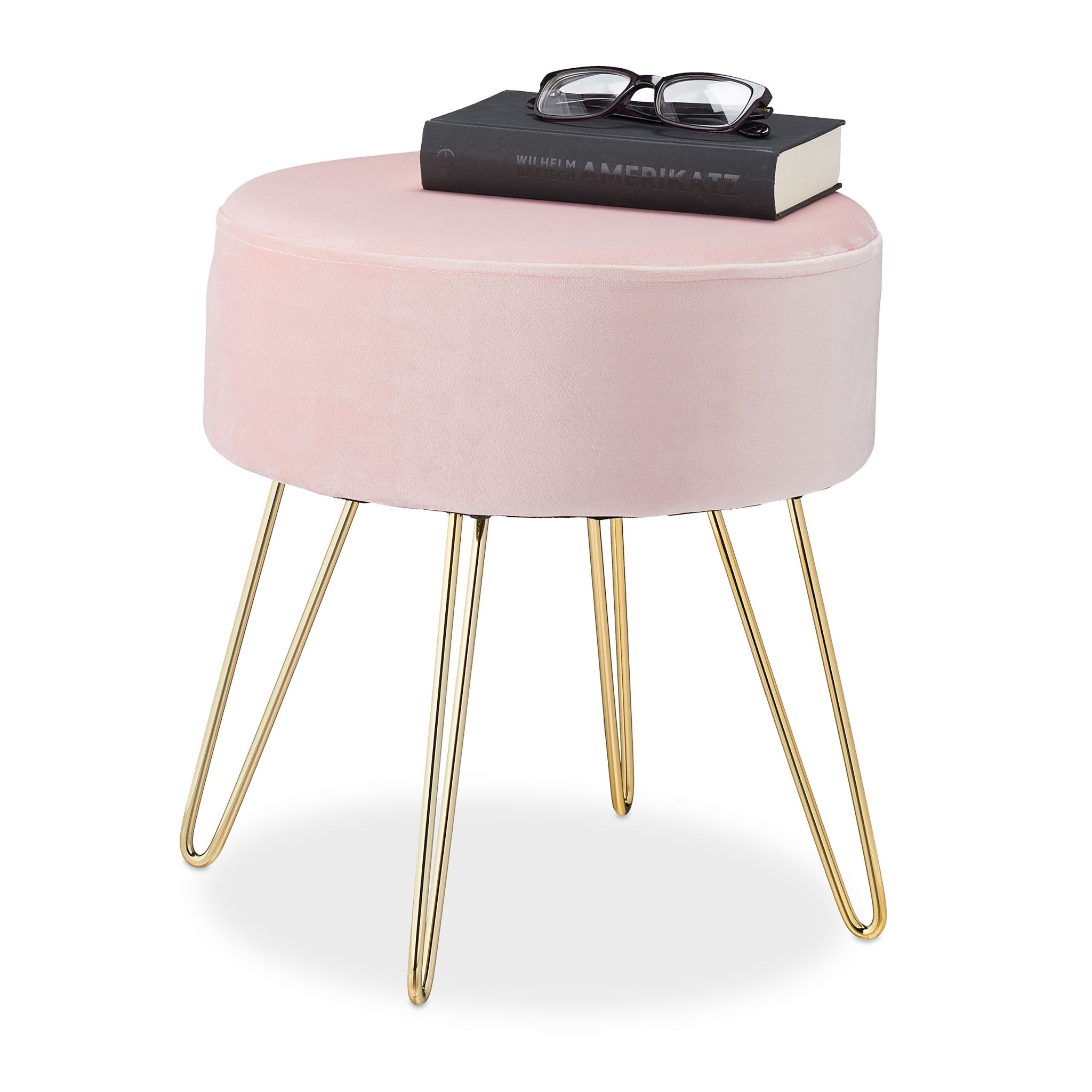Samthocker mit Metallbeinen rosa Gold-Rosa