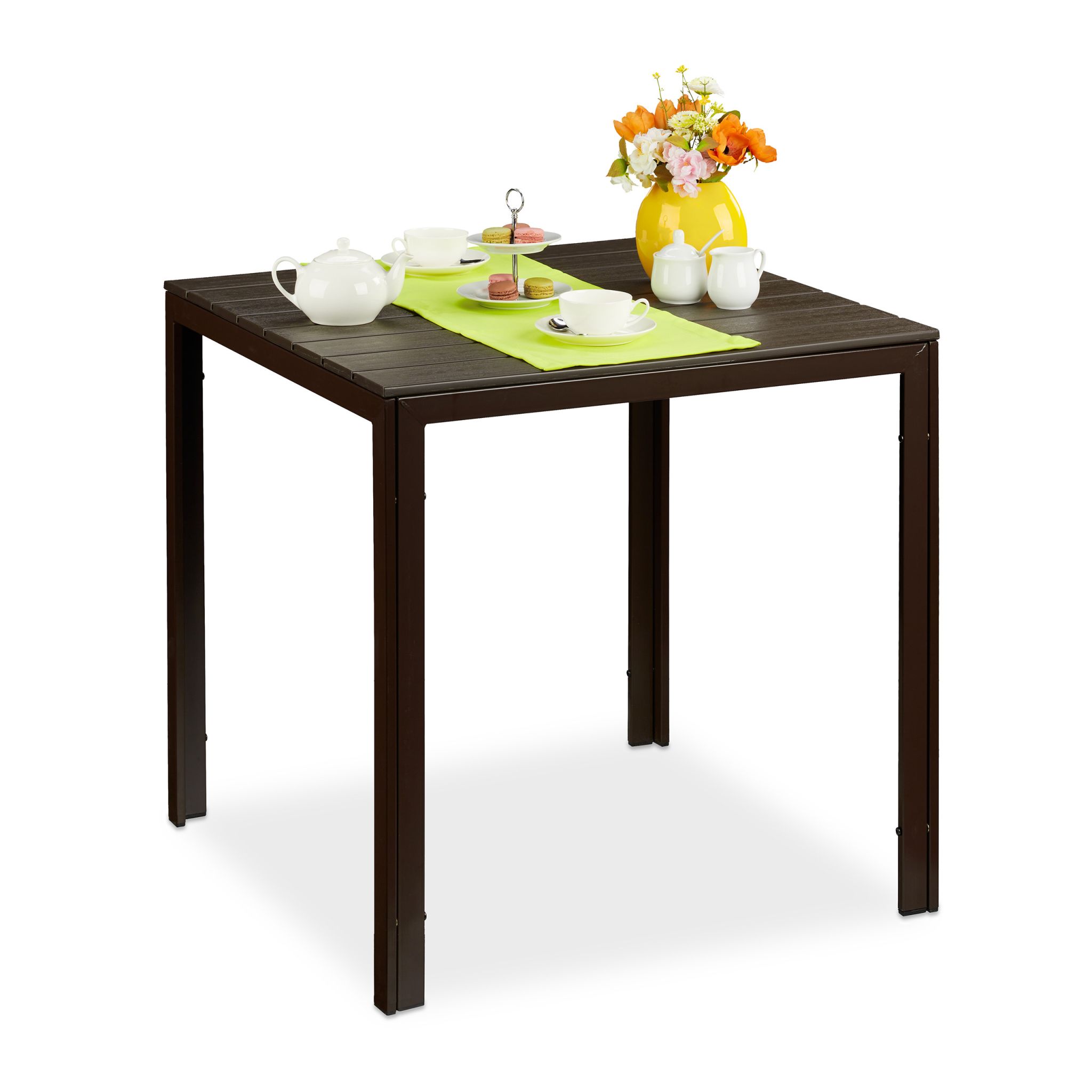 Quadratischer Gartentisch Holzoptik Braun