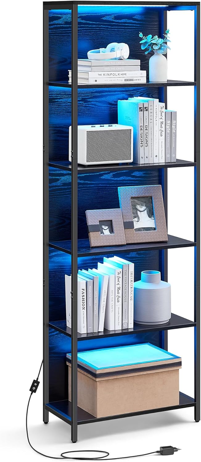 Bücherregal mit LED-Beleuchtung Ebenholzschwarz
