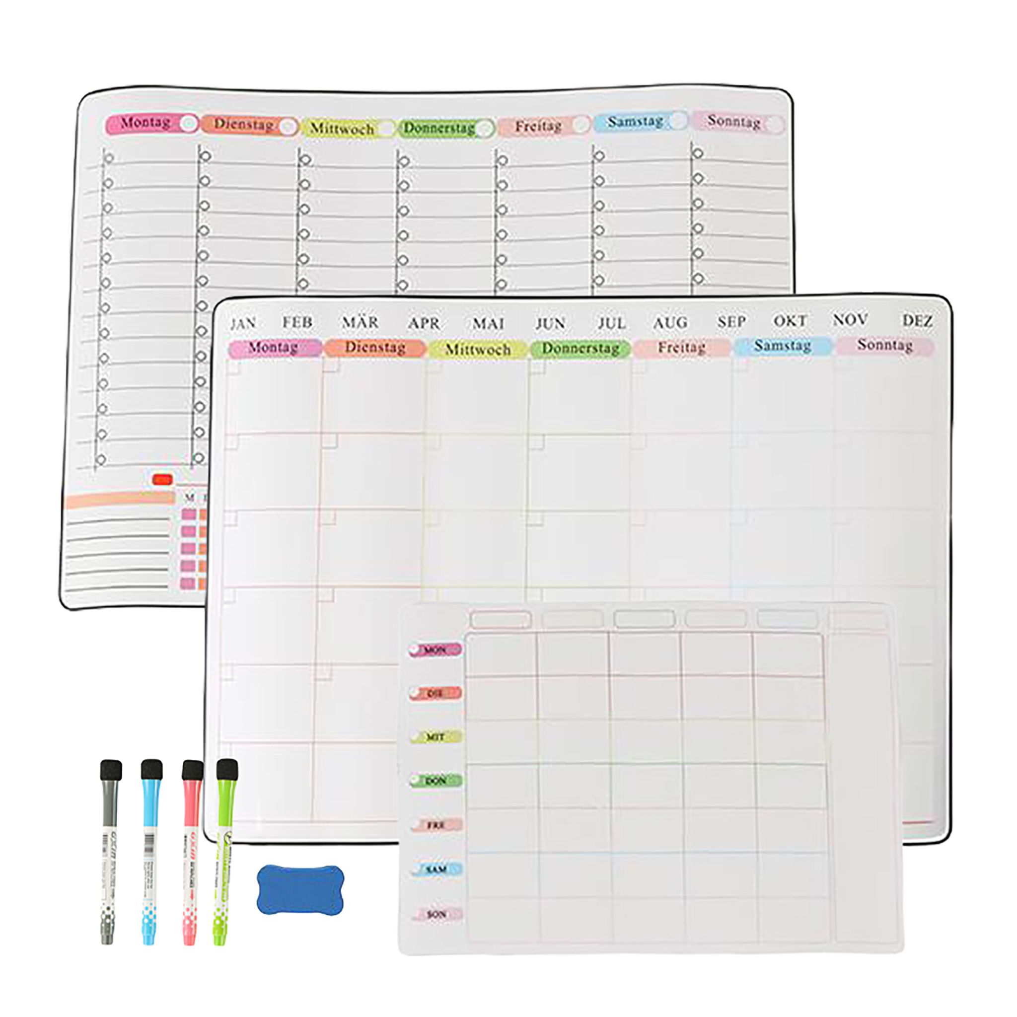 Whiteboard für Kühlschrank 3er-Set Weiss-Blau-Grün