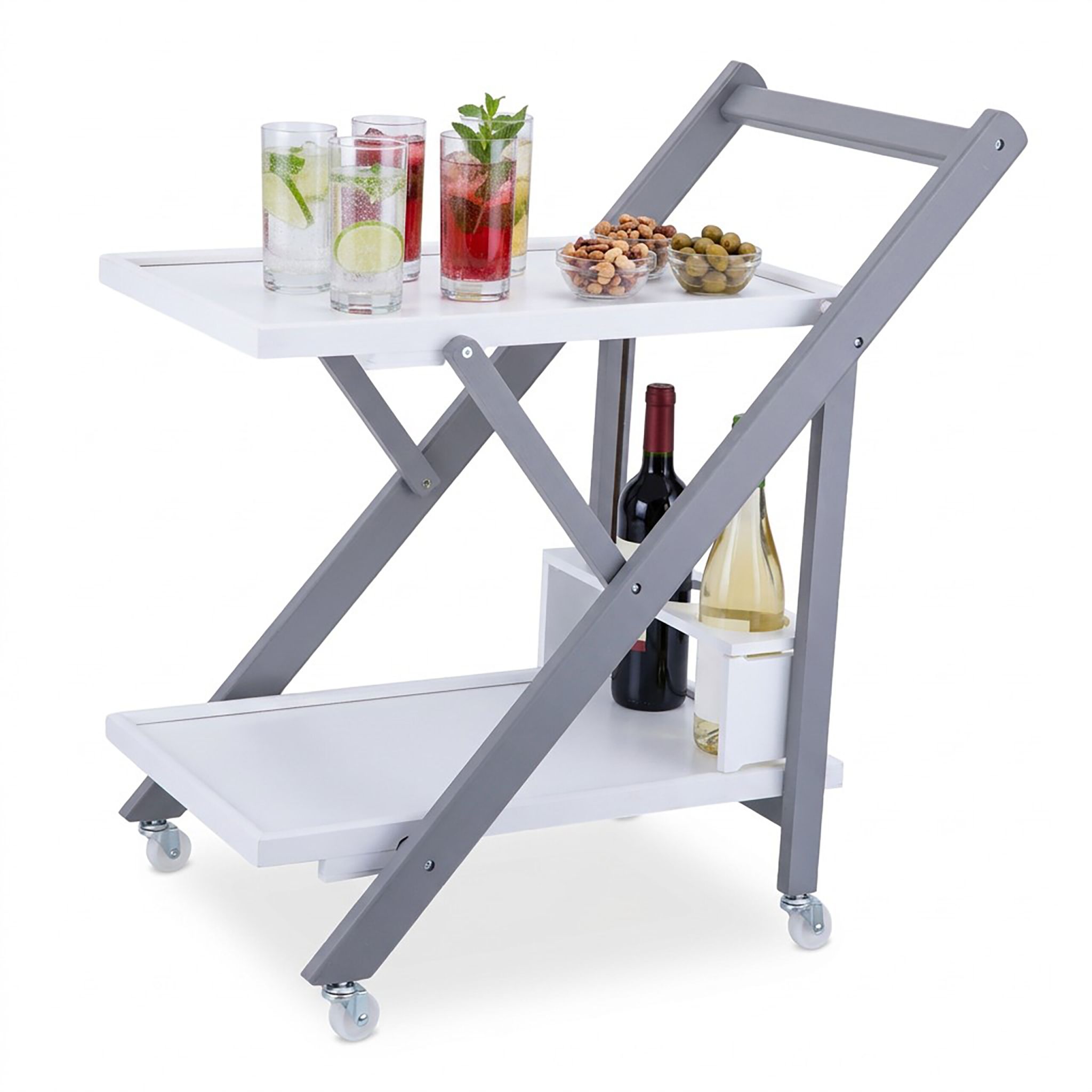 Servierwagen Bambus 2 Etagen Weiss-Grau