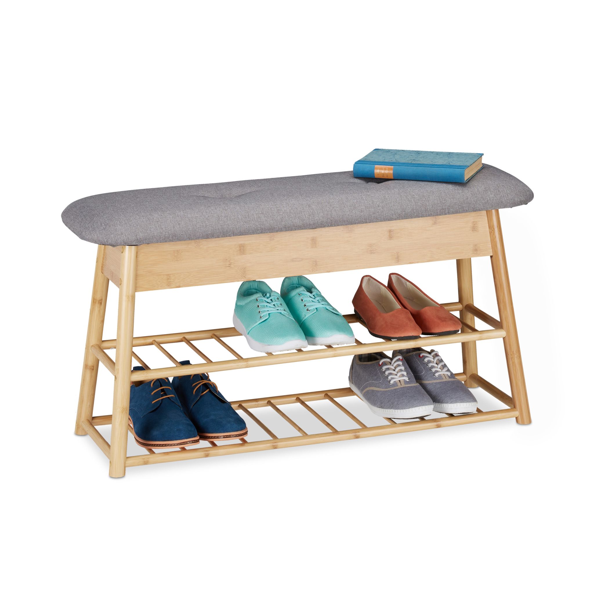Schuhbank mit Sitzfläche und Stauraum Hellbraun-Grau