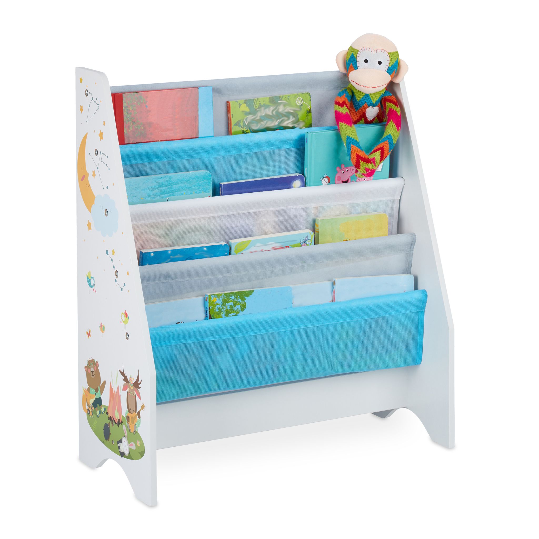 Kinder Bücherregal Weiss-Hellblau-Grau
