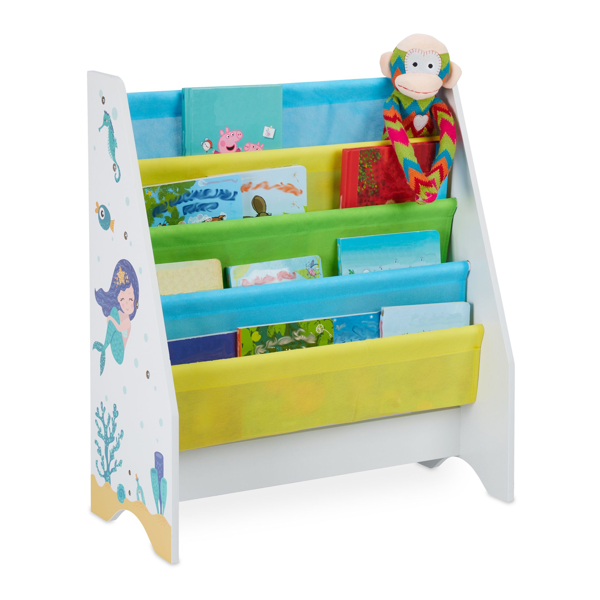 Kinder Bücherregal Weiss-Gelb-Hellblau