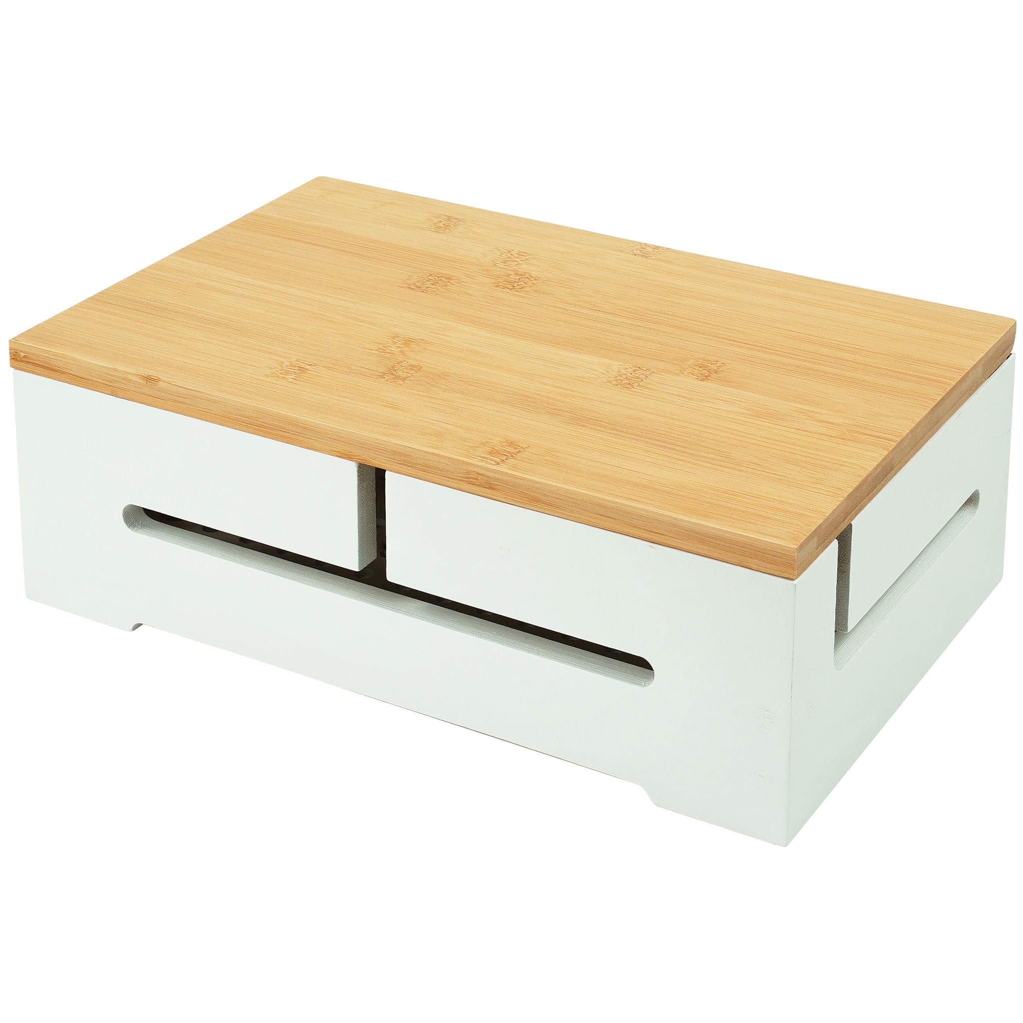 Kabelbox mit Magnetdeckel Bambus Weiss-Hellbraun