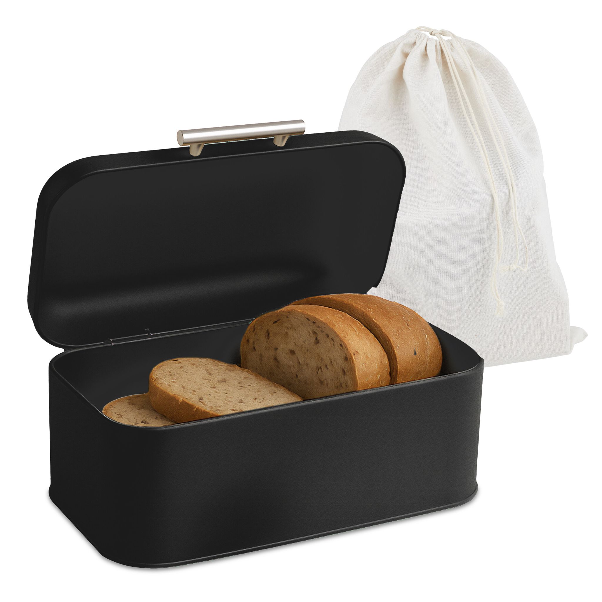 Brotkasten mit Deckel und Brotbeutel Hellbraun-Schwarz