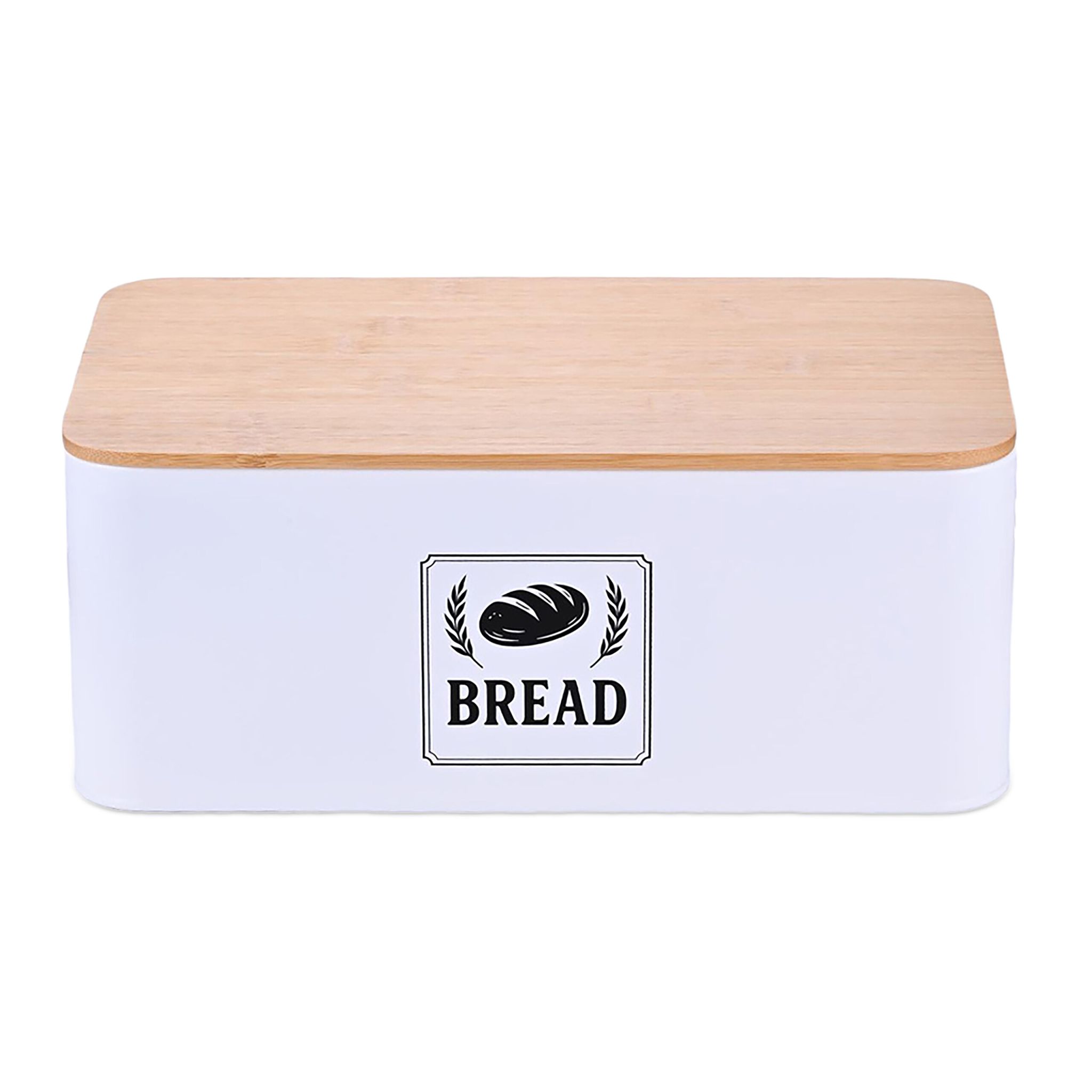 Brotkasten mit Bambusdeckel Retro-Design Weiss-Hellbraun-Schwarz