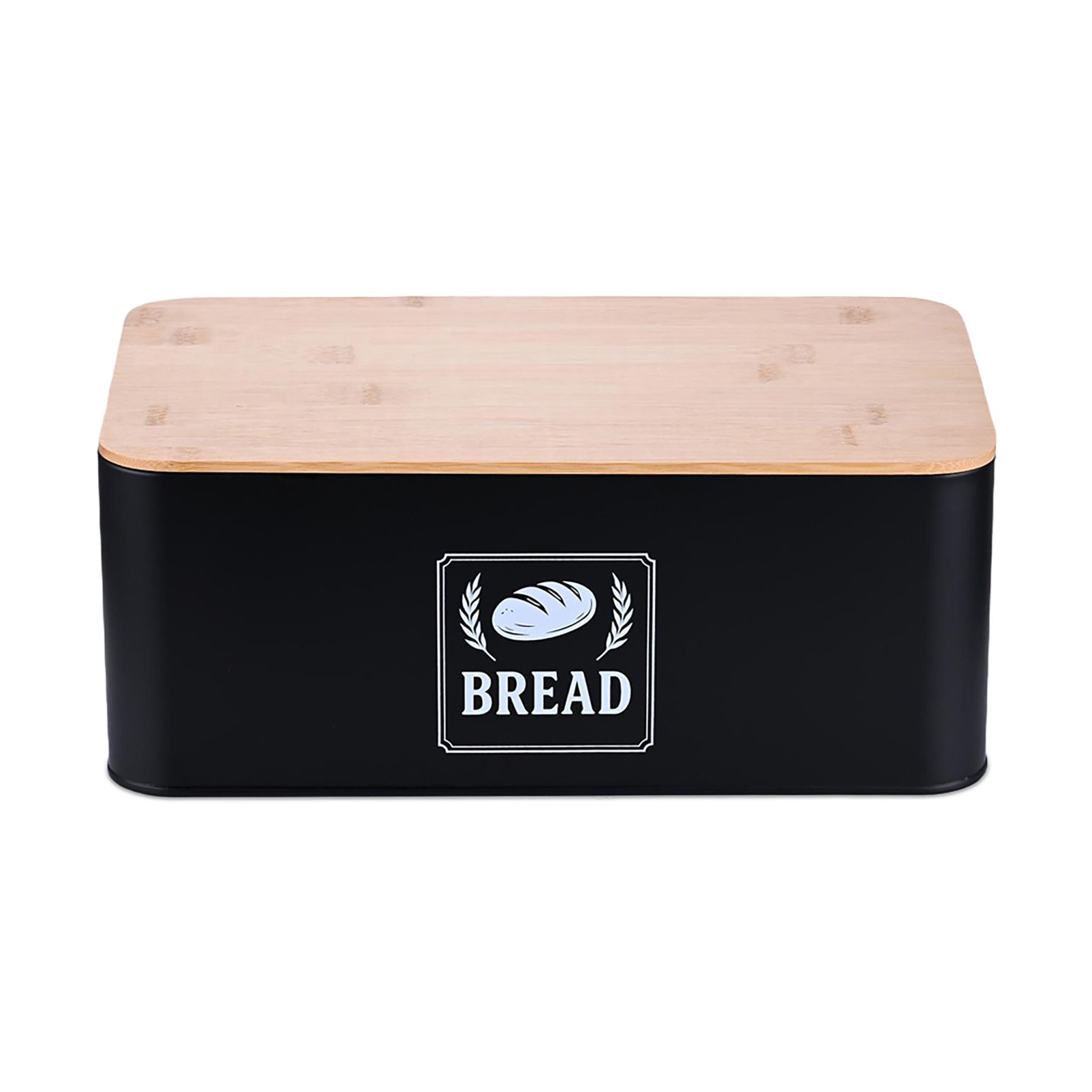 Brotkasten mit Bambusdeckel Retro-Design Weiss-Hellbraun-Schwarz