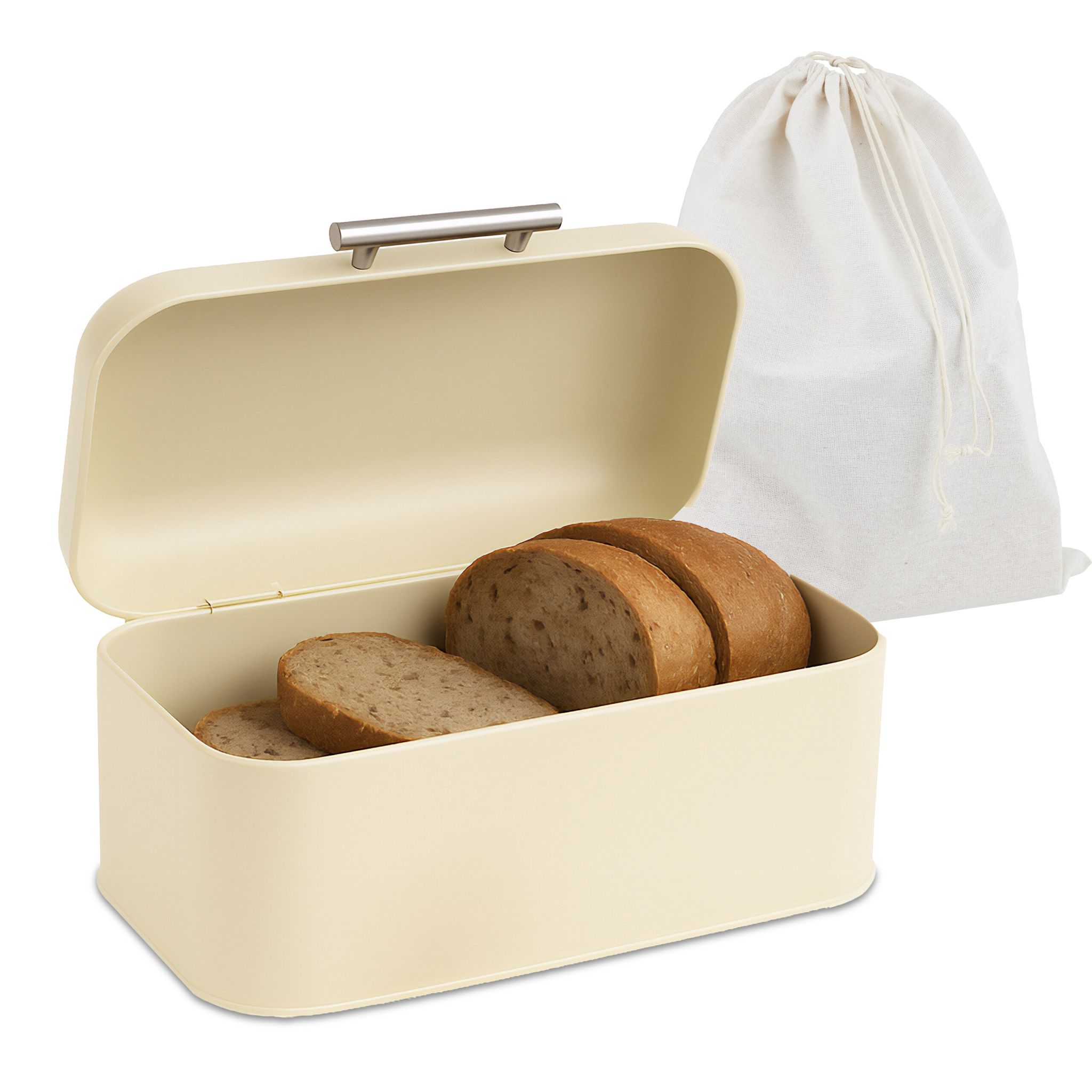 Brotkasten mit Deckel und Brotbeutel Beige-Hellbraun