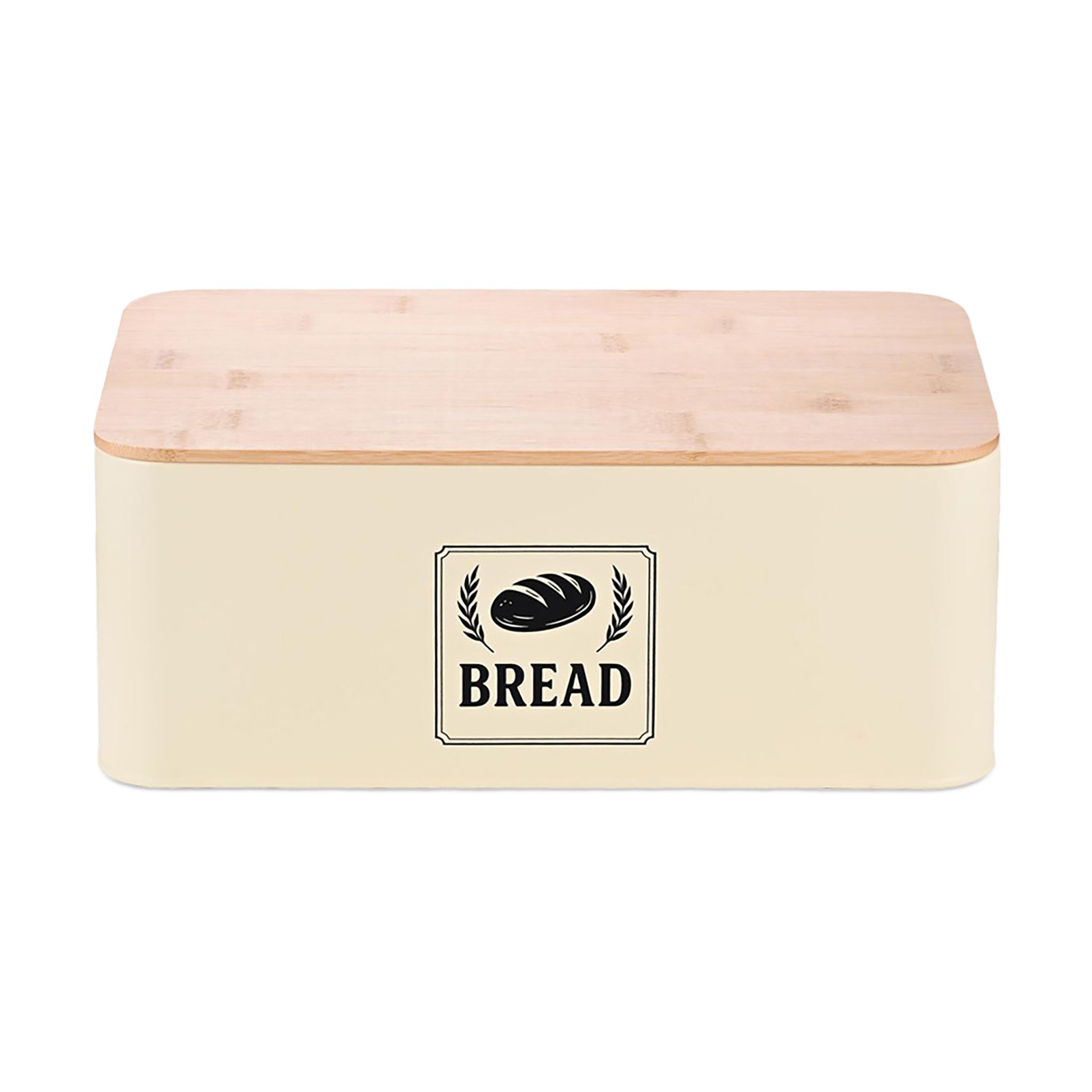 Brotkasten mit Bambusdeckel Retro-Design Beige-Hellbraun-Schwarz