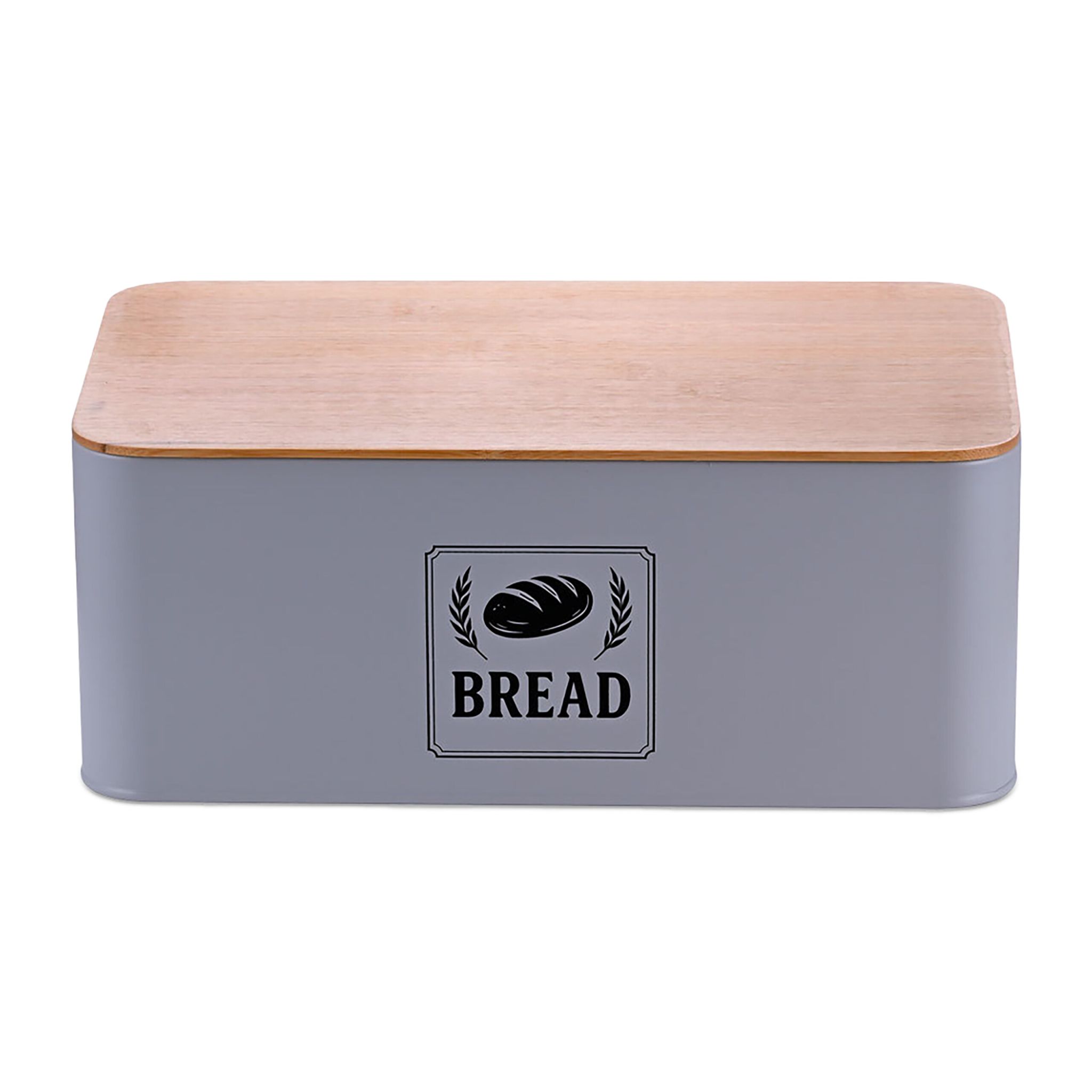 Brotkasten mit Bambusdeckel Retro-Design Hellbraun-Schwarz-Grau