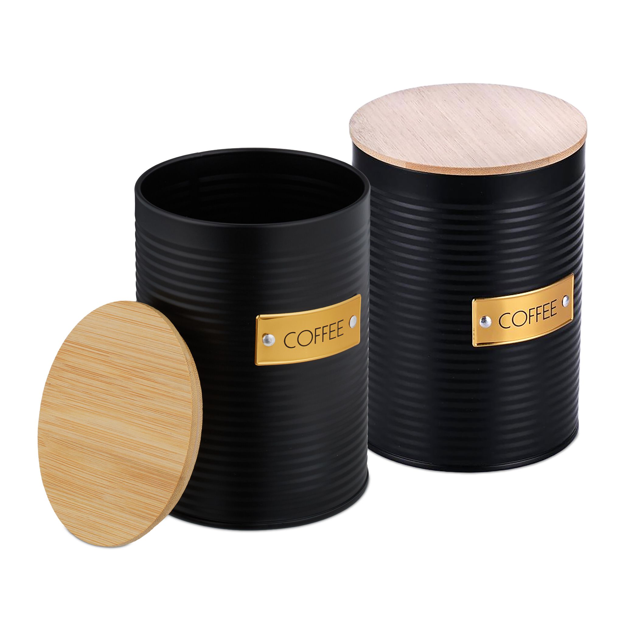 Kaffeedose mit Bambusdeckel Gold-Hellbraun-Schwarz