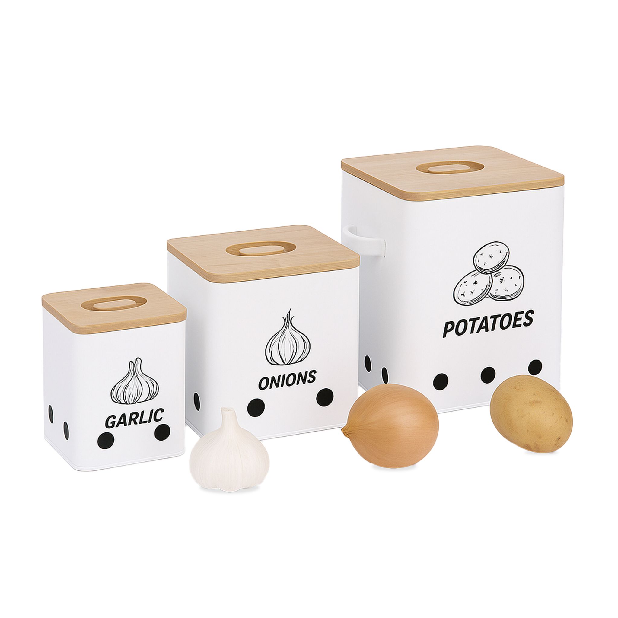 Kartoffel Aufbewahrungsbox 3er-Set Weiss-Hellbraun