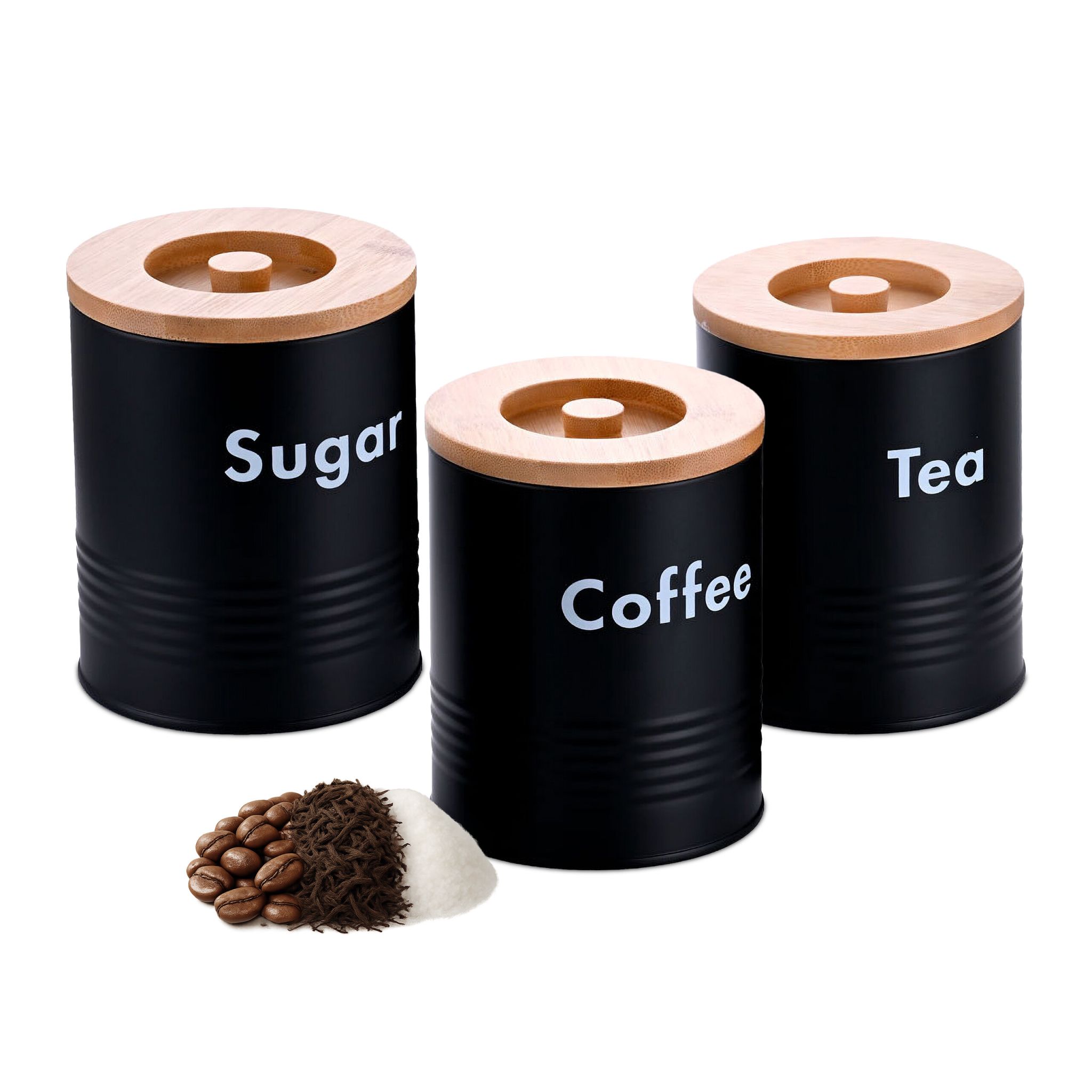 Vorratsdosen 3er-Set Kaffee Tee Zucker Weiss-Hellbraun-Schwarz