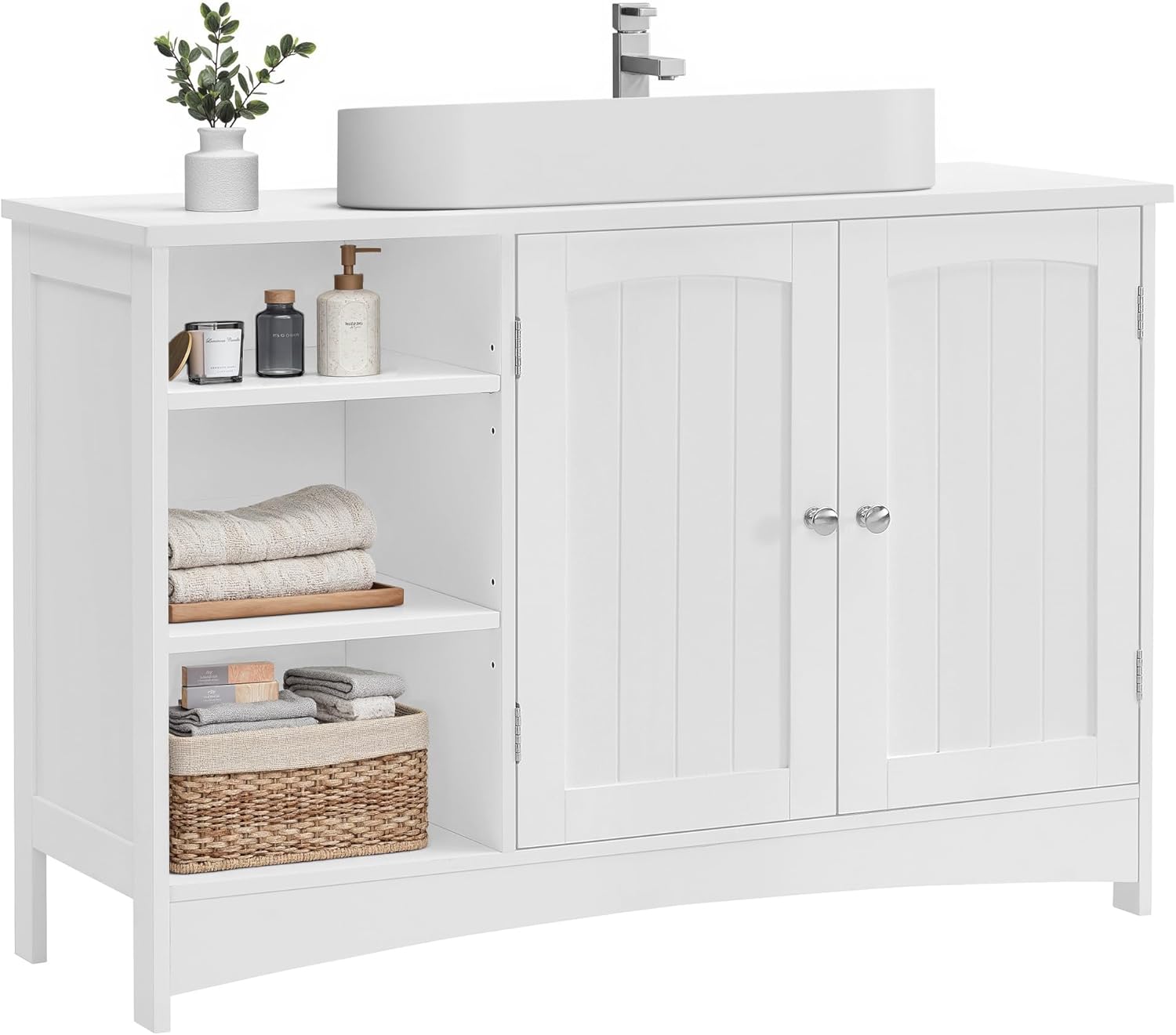 Waschbeckenunterschrank mit Türen und Fächern Weiss