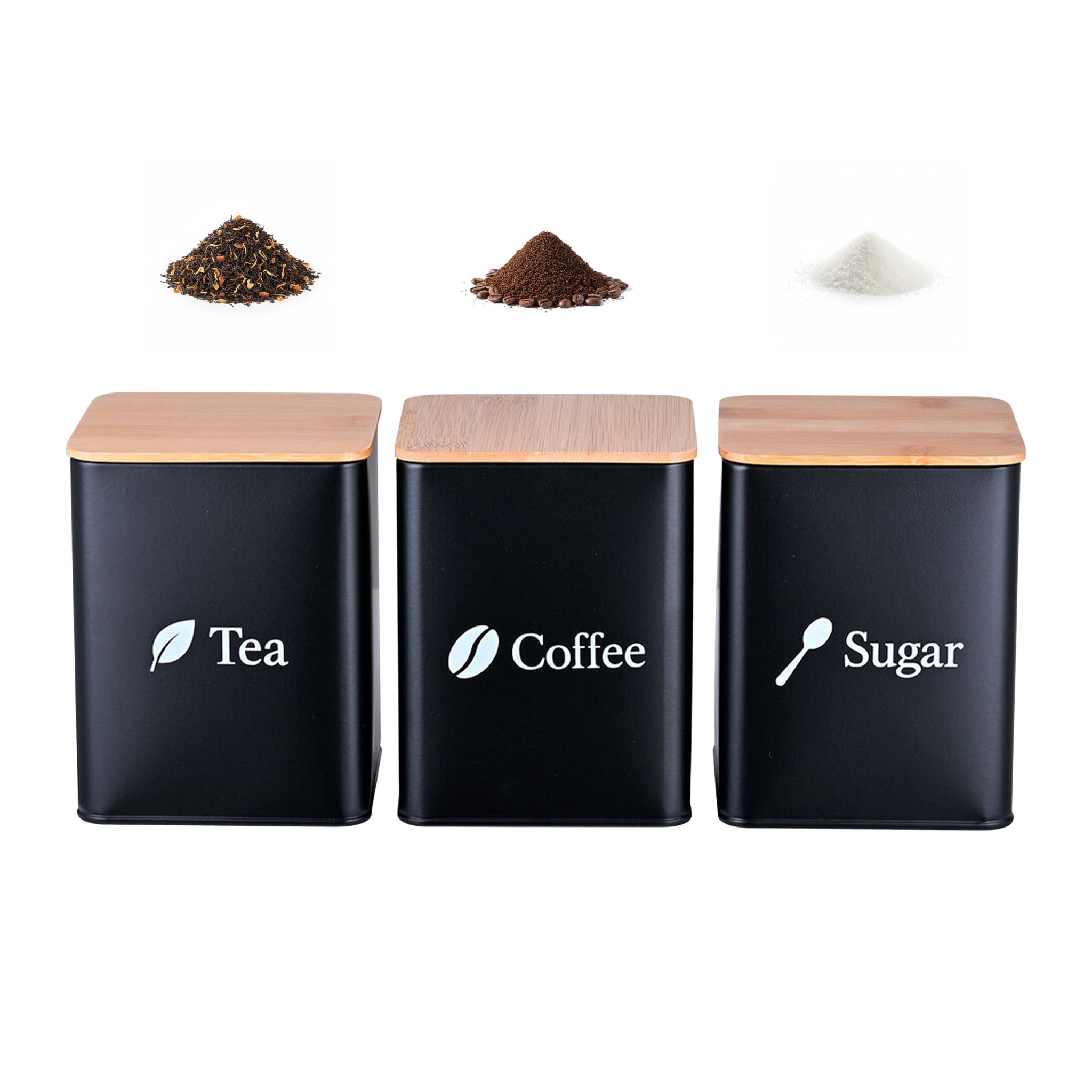 Vorratsdosen 3er-Set Kaffee Tee Zucker Weiss-Hellbraun-Schwarz