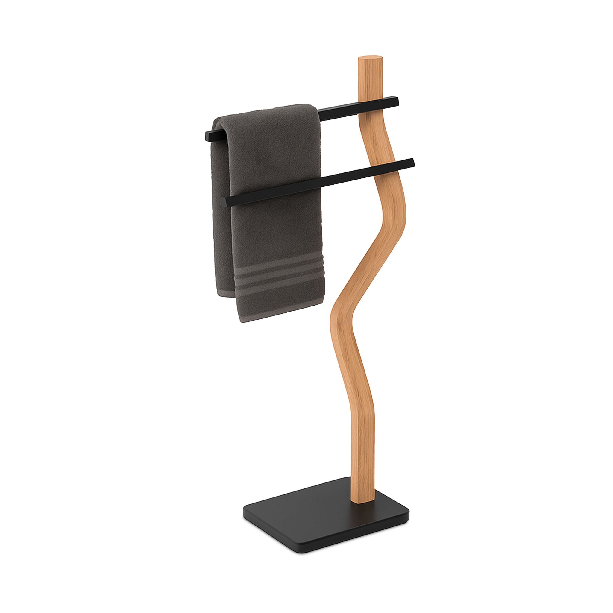 Handtuchständer mit 2 Stangen Hellbraun-Schwarz