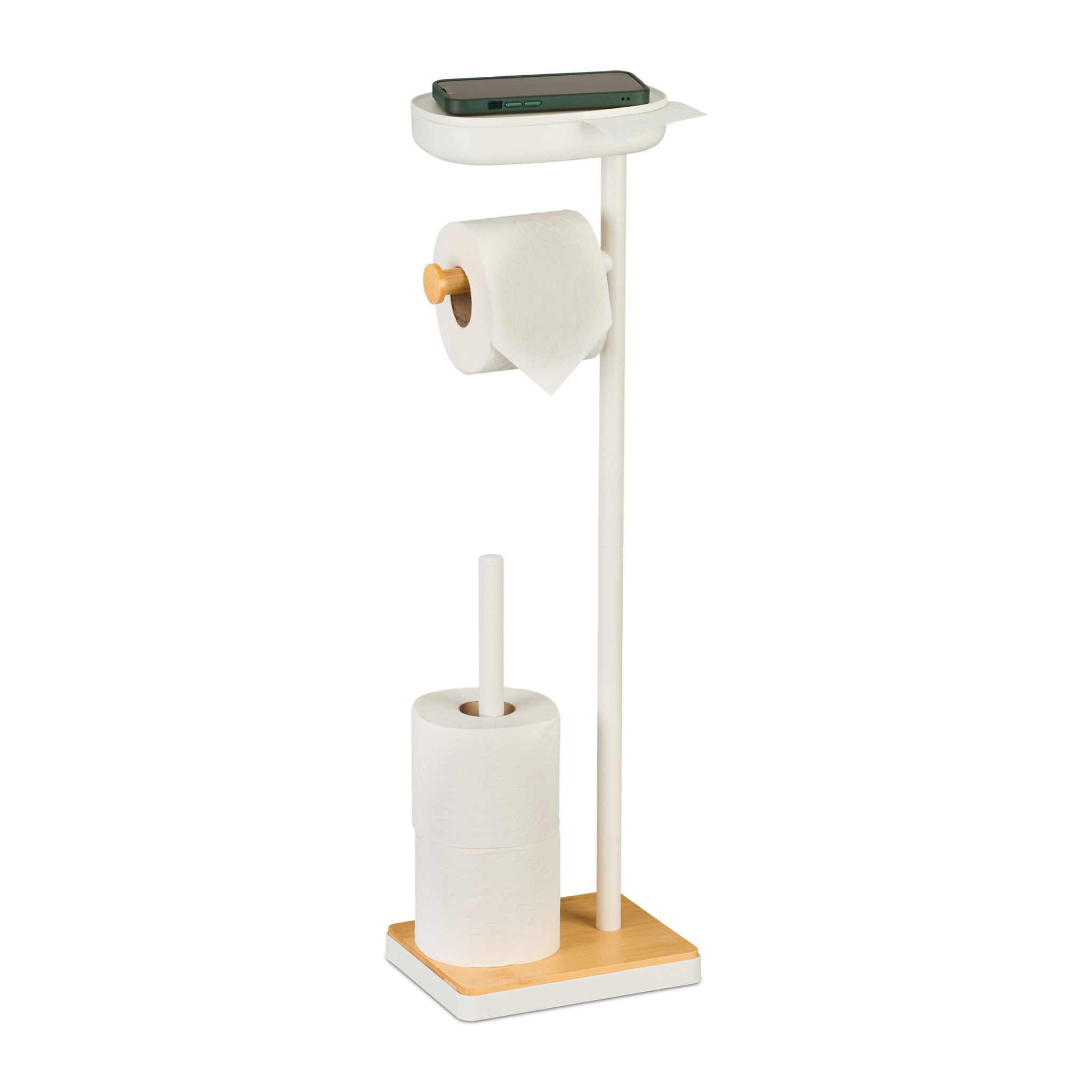 Toilettenpapierhalter mit Fach Weiss-Hellbraun