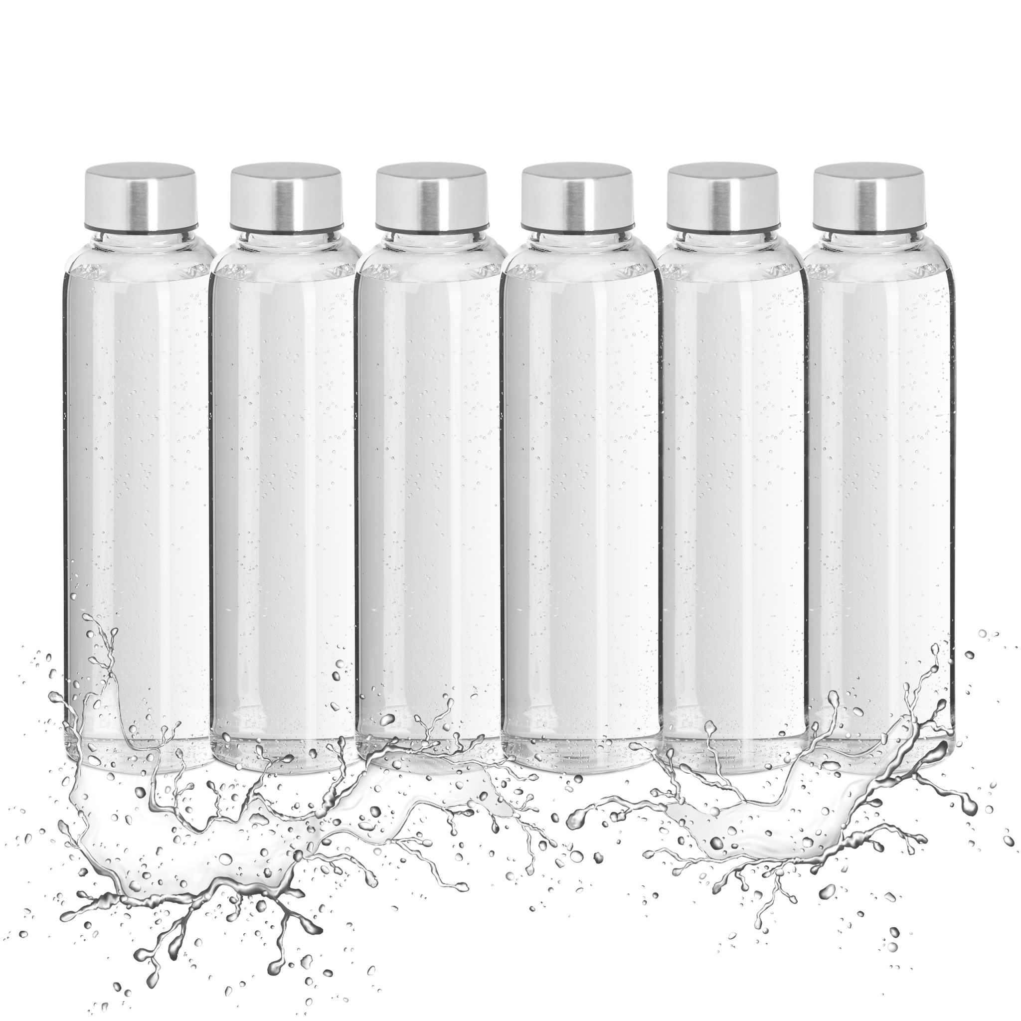 Trinkflasche Glas 500ml 6er-Set Schwarz-Silber-Transparent