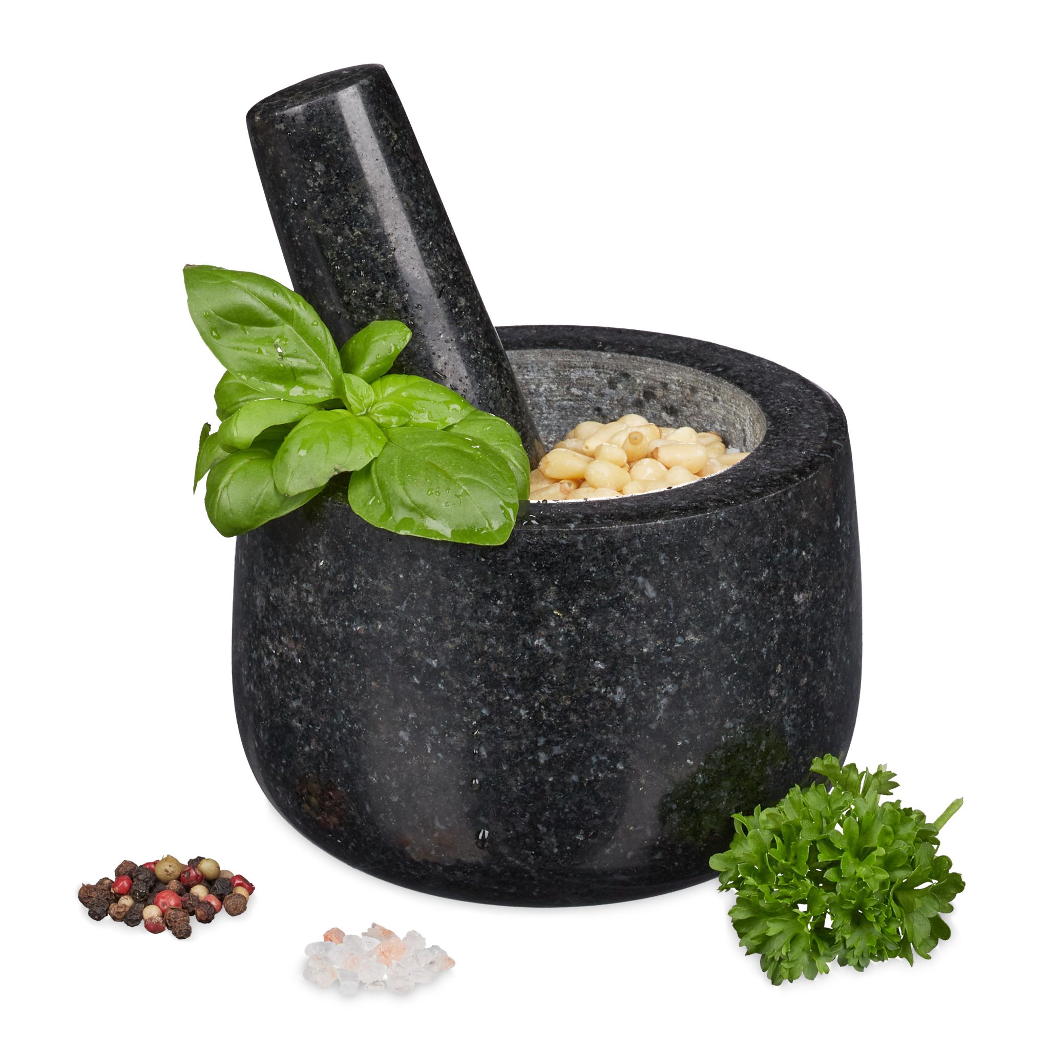 Granit Mörser mit Stössel 12cm Schwarz