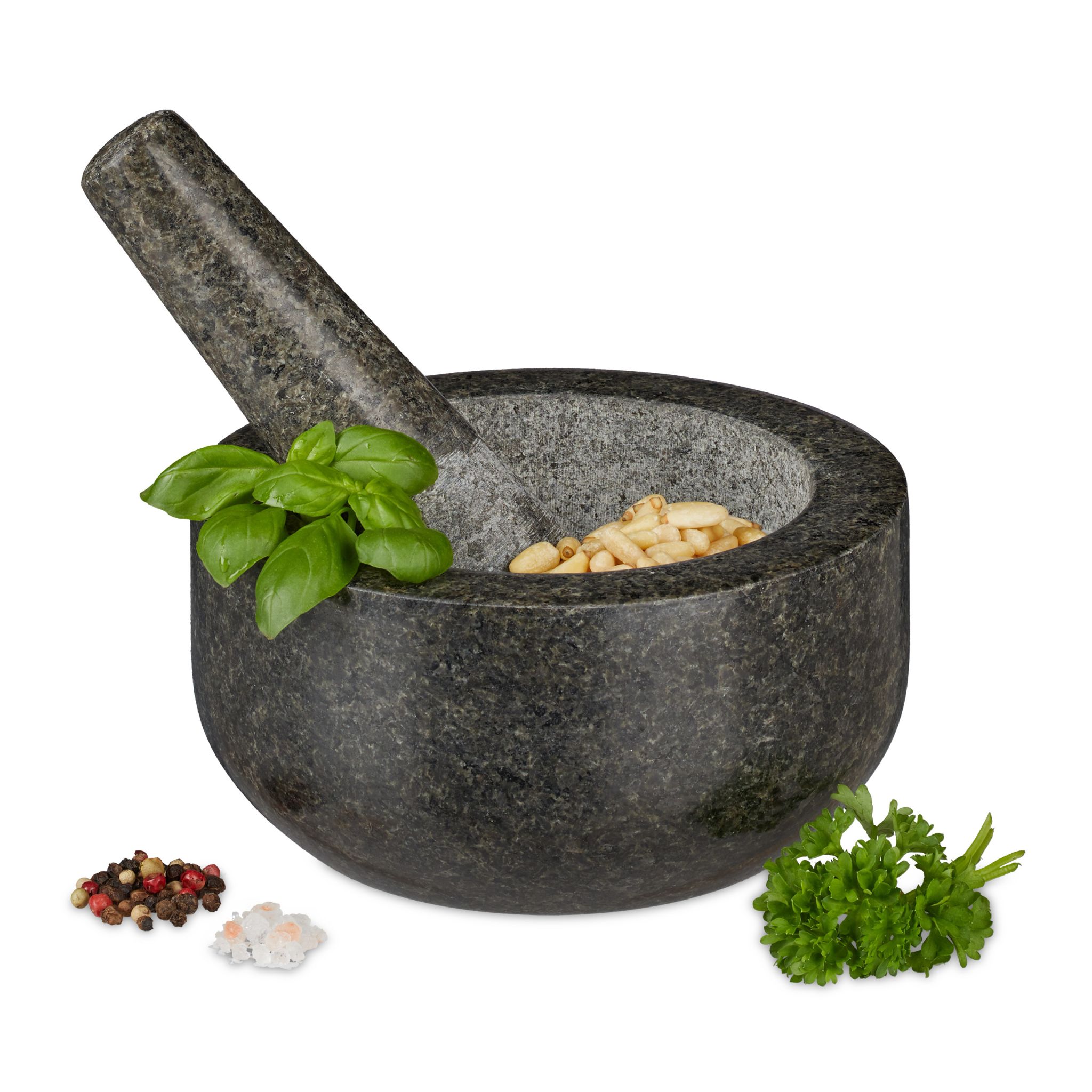 Granit Mörser mit Stössel 16cm Anthrazit-Grau