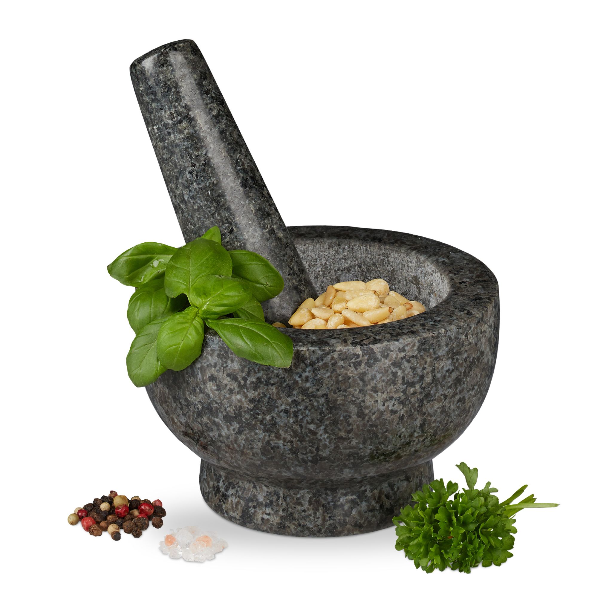 Granit Mörser mit Stössel gross Anthrazit