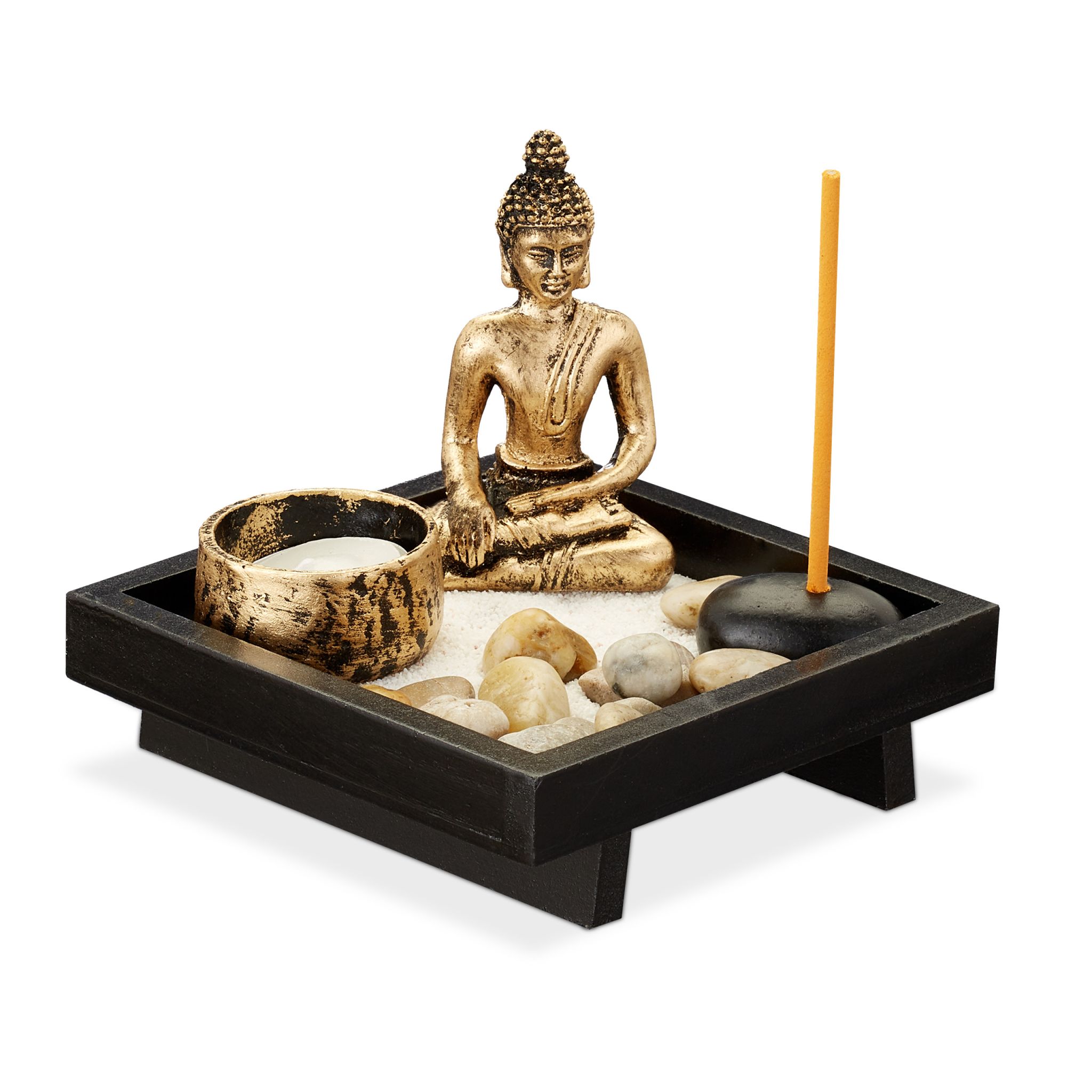 Zen Garten mit Buddha Braun-Schwarz