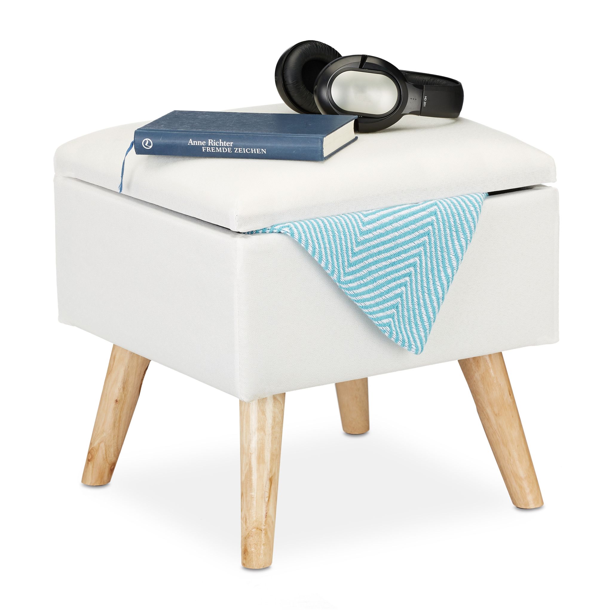 Hocker mit Stauraum Weiss-Hellbraun